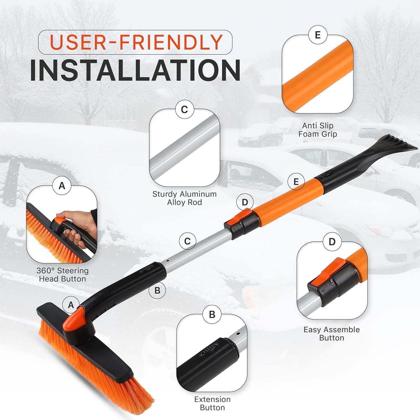 Utopia Home 31" to 37” Extendable Snow Brush for Car and Ice Scrapers for Car Windshield, 360° Rotation Brush Head Snow Broom for Truck and SUVs with Ergonomic Foam Grip