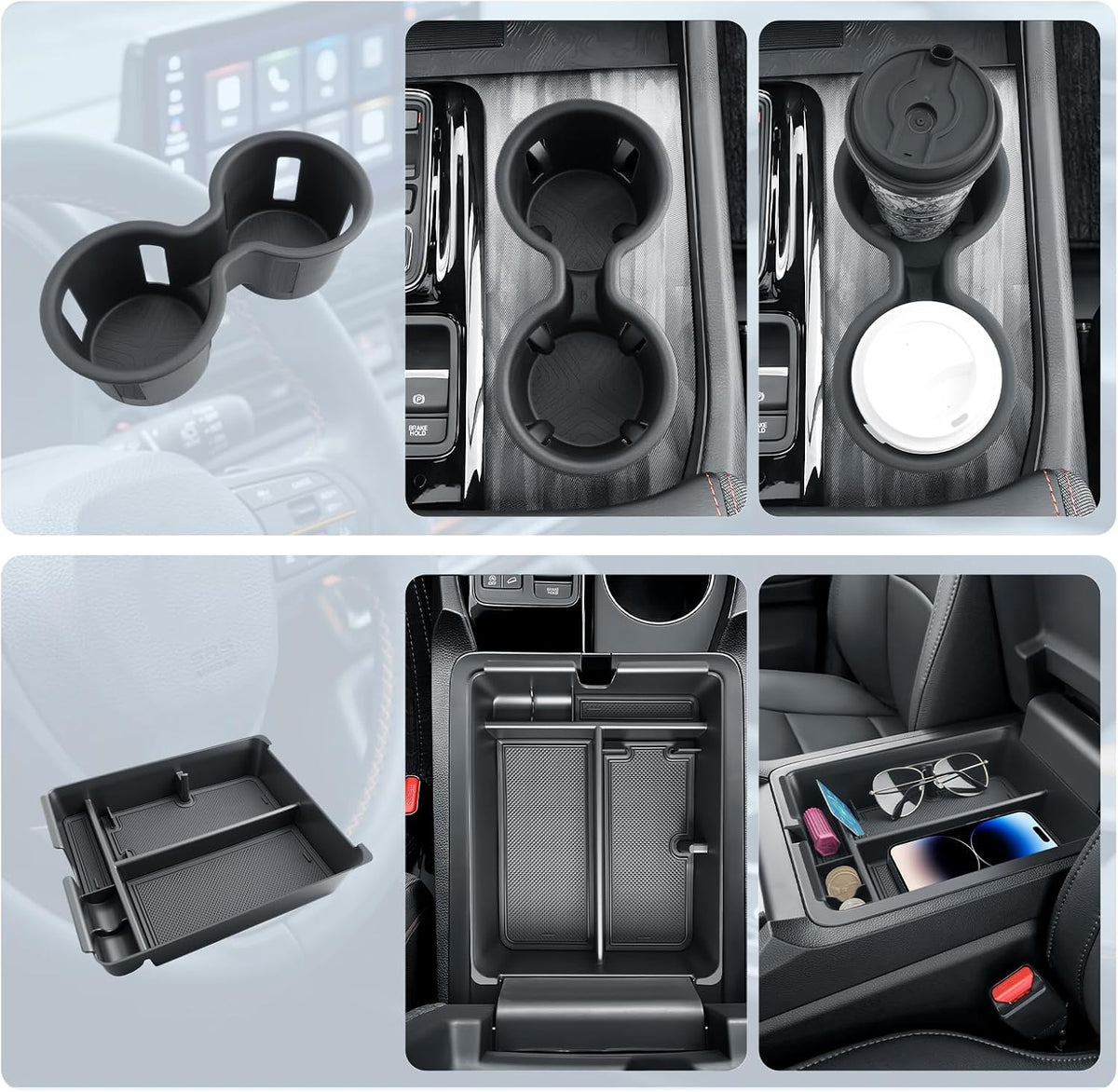 BIBIBO 2Pack for 2026 Honda Passport Center Console Organizer for 2026 Honda Passport Console Organizer+Cup Holder 2026 Passport Accessories 2026 Passport