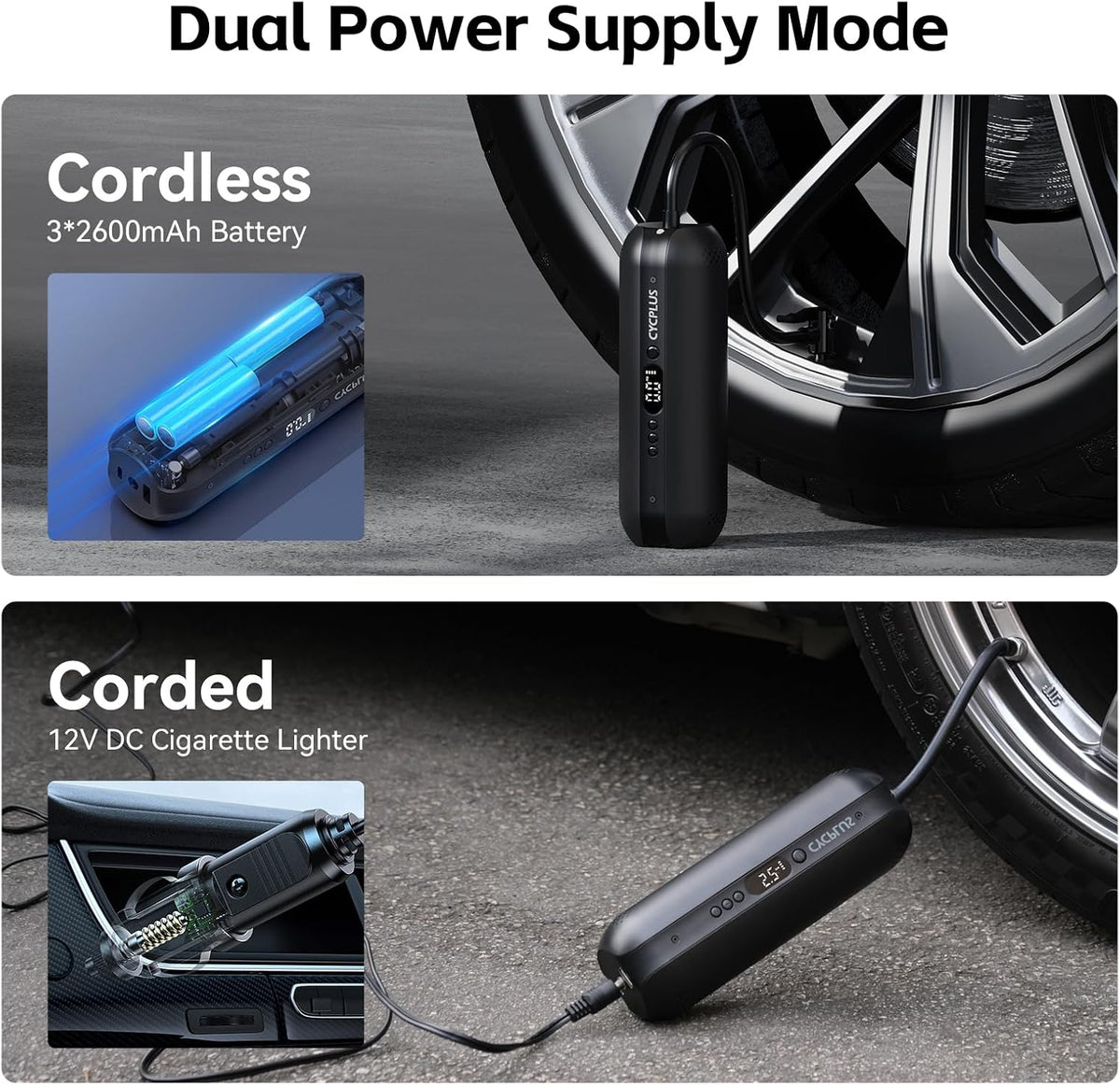 CYCPLUS Tire Inflator, 150PSI Air Compressor, DC/AC 2-in-1, LCD Display