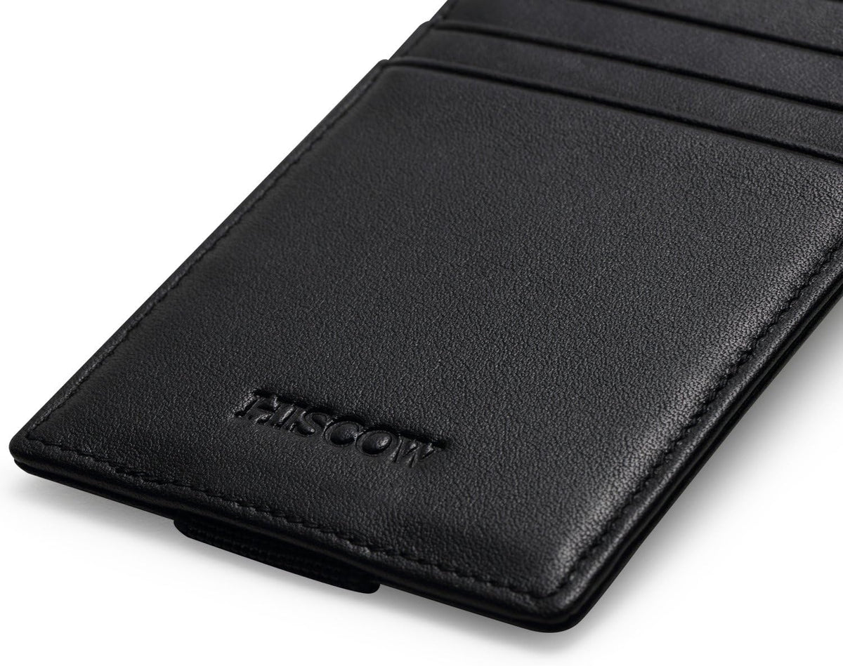 HISCOW Car Sun Visor Card Holder with Elastic Band Fastener - Italian Calfskin (Black)