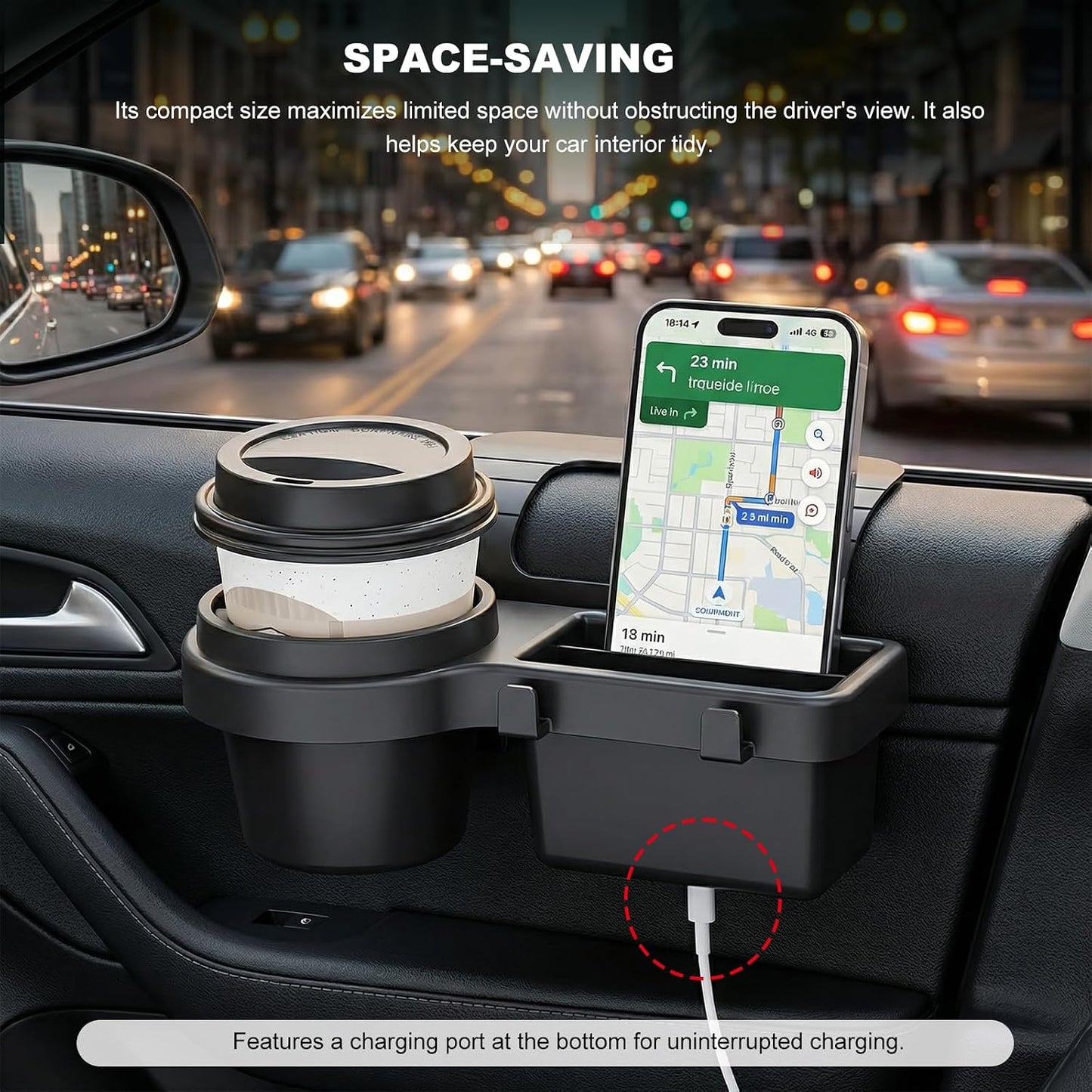 Car Window Multifunctional Storage Organizer, Vehicle Side Door Mount Storage Rack with Cup Holder & Sponge Pads, Plug & Play Car Organizer for Cell Phone Earphone Key Water Cup