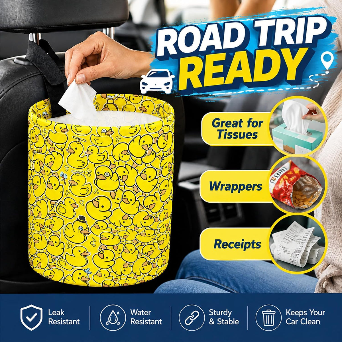 Sea Turtle Car Trash Can Waterproof Hanging Garbage Bag for Back Seat
