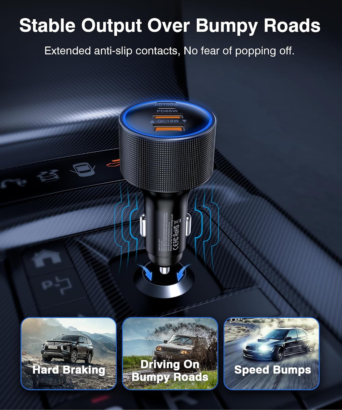 USB C Car Charger Fast Charge,200W Dual PD 4-Port Cigarette Lighter Adapter