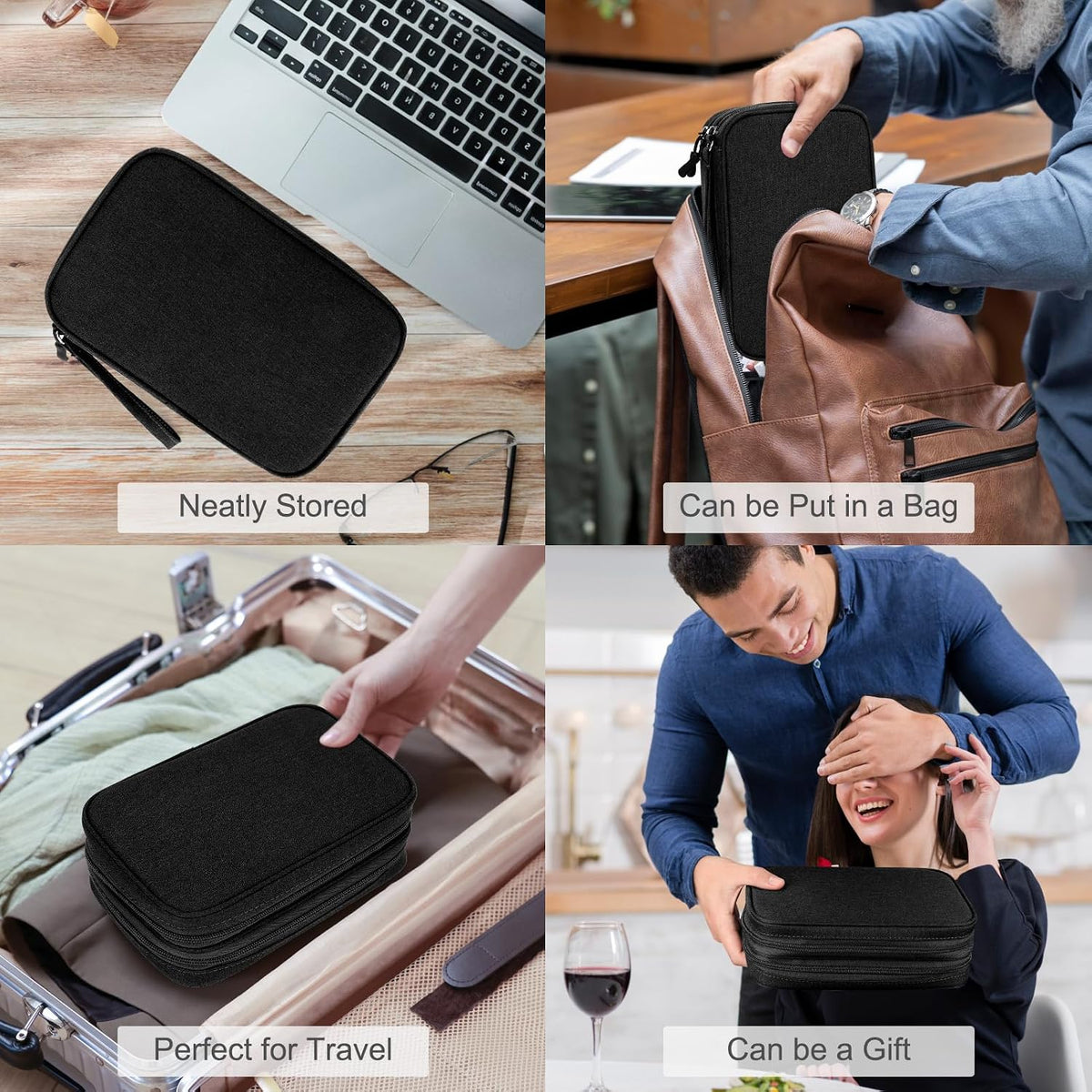 FYY Electronic Organizer, Travel Tech Pouch Bag, Large, Black