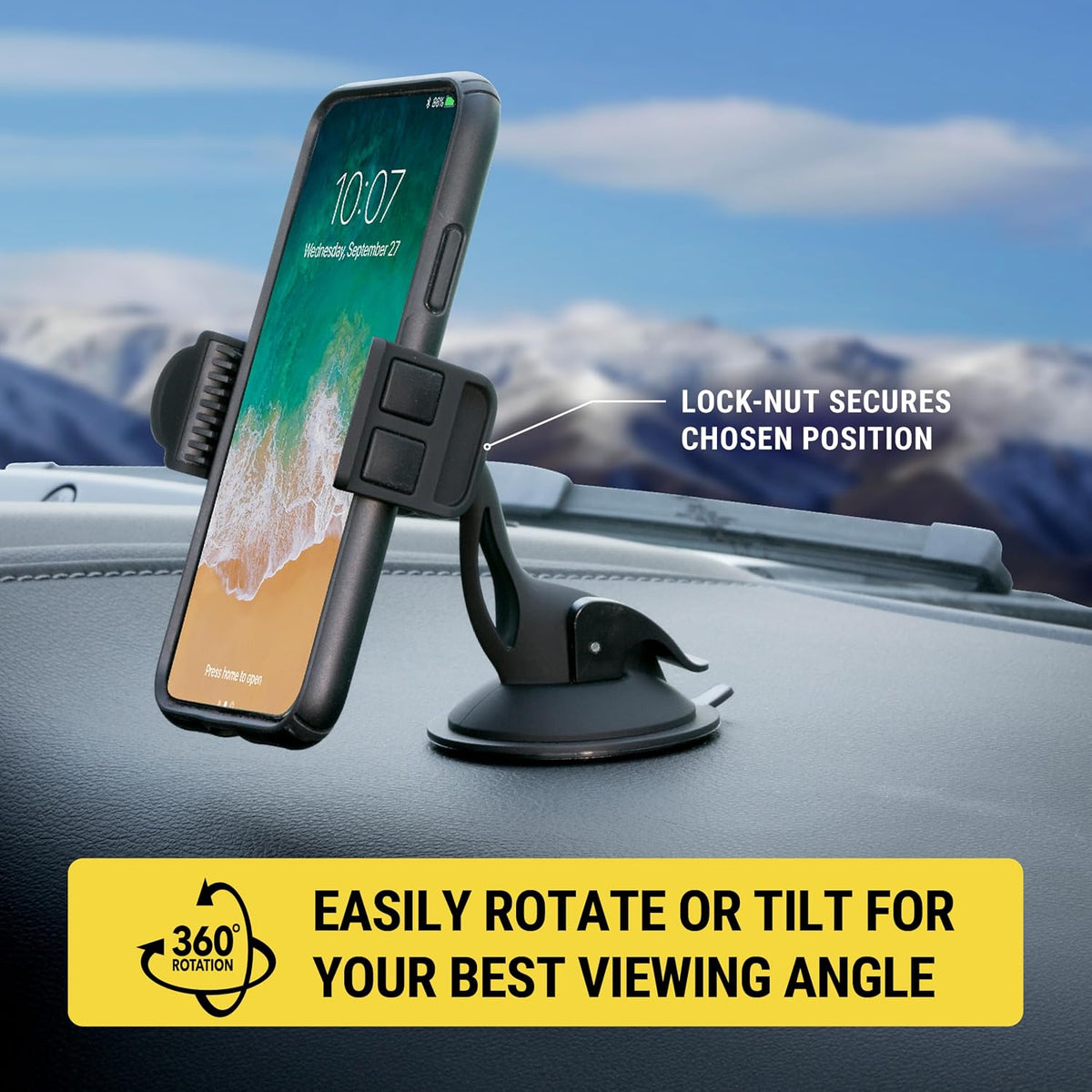 Scosche HDVM Universal 3-in-1 Vent/Windshield/Dashboard Cell Phone Holder Car Mount, Suction Cup Phone Mount with Vent Clip, Compatible with iPhone 16/15/14/13/12 & Mobile Phones up to 3.5 inches