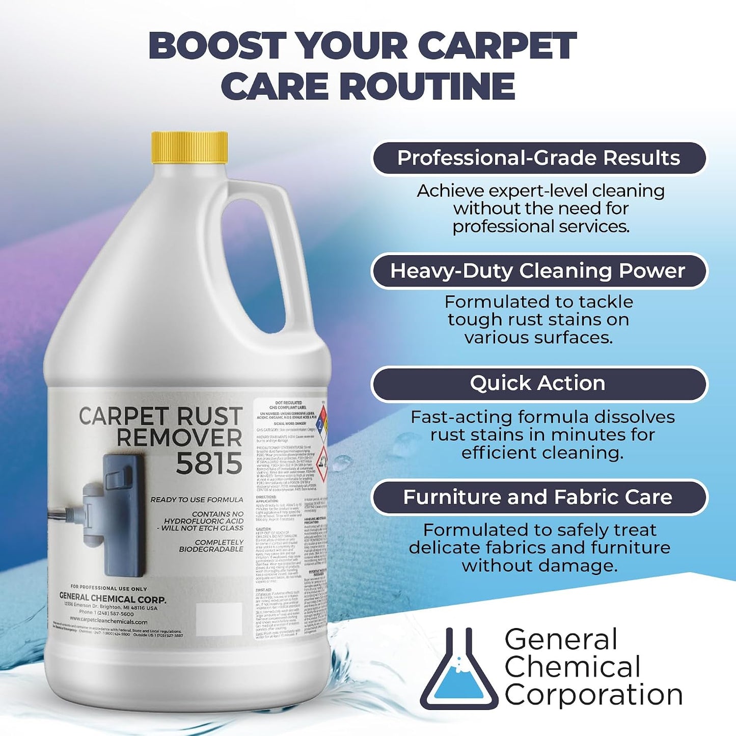 Rust Remover 5815 - Heavy Duty Rust & Stain Remover for Household Cleaning, Expertly Treats and Cares for Furniture, Kitchen Surfaces, and Fabrics -Easy to Use Spray Liquid - 1 Gallon