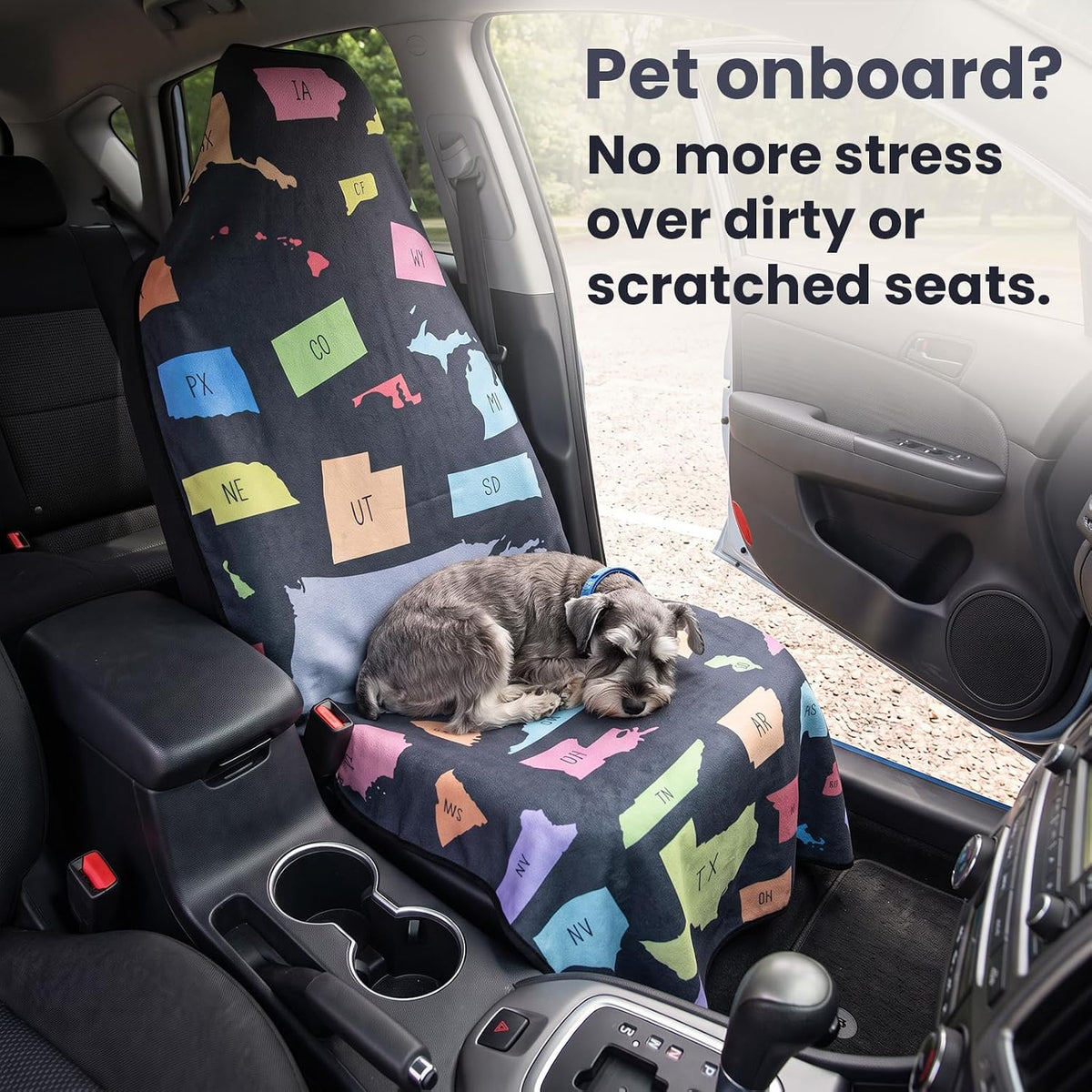 Car Seat Cover Towel for Front Seats Non-Slip with Headrest Pocket & Strap