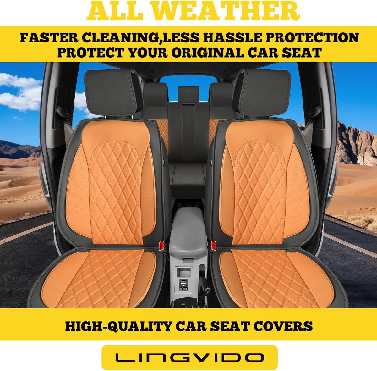 LINGVIDO Car Seat Covers for Front Seats (2 Seats) - Premium Perforated Nappa Leather,Waterproof Shield, Omni-Adapt Fit for SUVs Sedans, Ideal for Rideshare & Pets