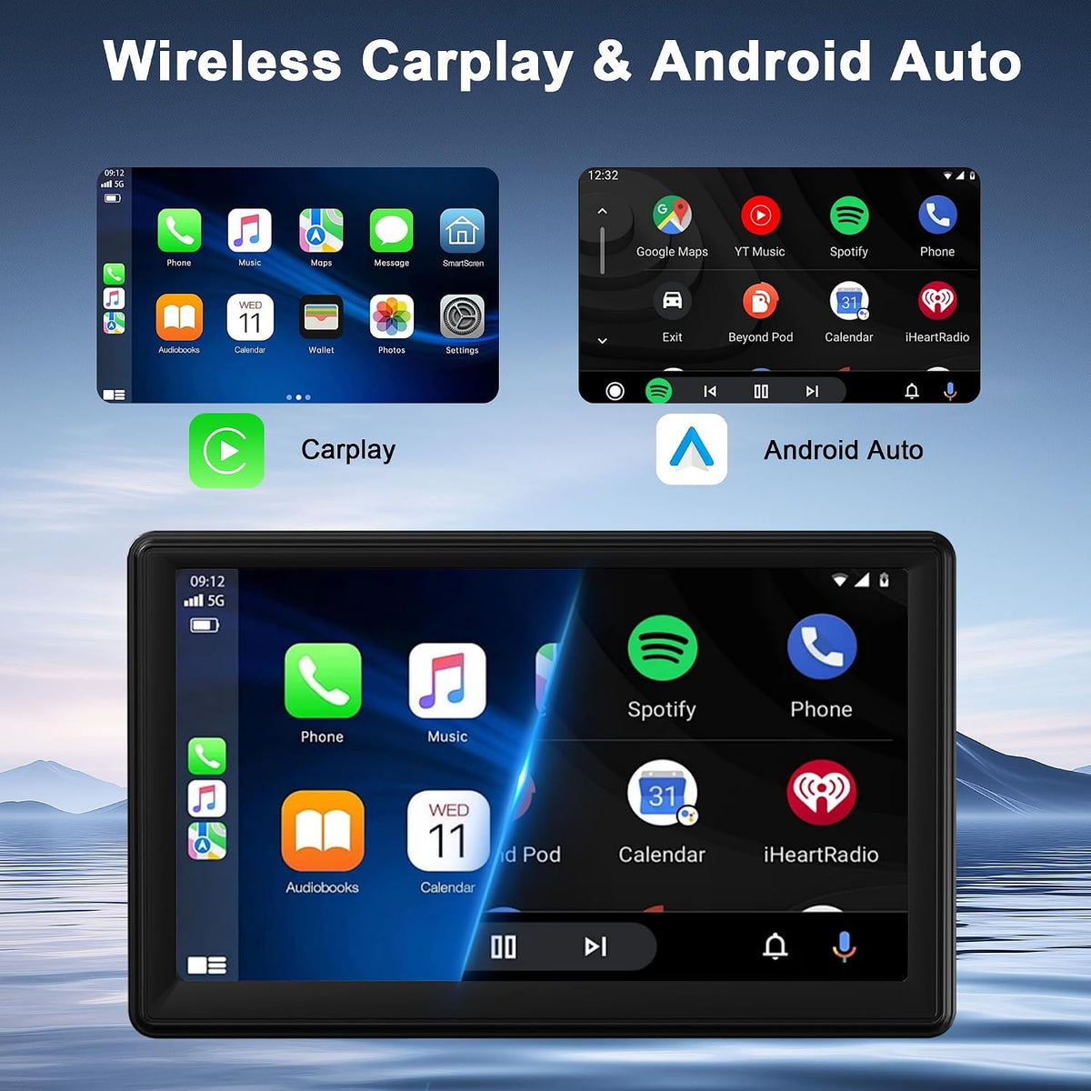 Double Din Car Radio: 7" Touch Screen Wireless Android Auto & Carplay Car Stereo Radio Support FM Radio/Bluetooth