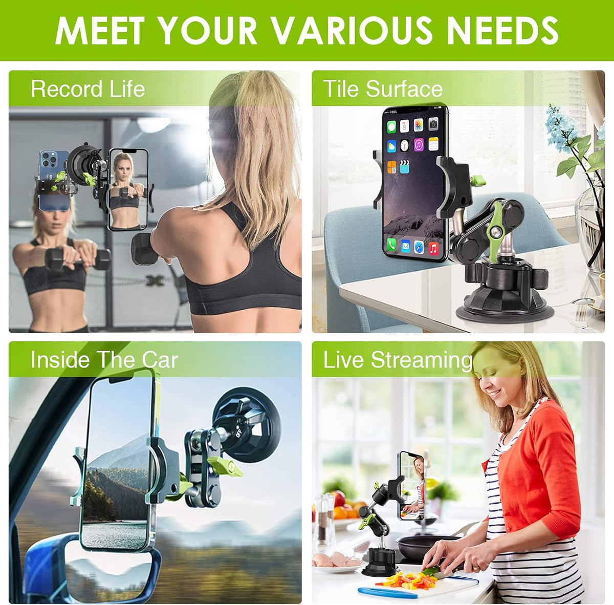 Suction Cup Phone Mount 360 Rotating Universal Ball Head Arm for Car Dashboard Windshield Vehicle Sunroof (Black)