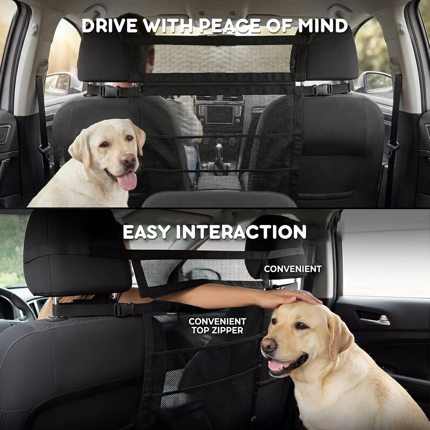 Dog Car Barrier with Mesh Organizer,Pet Safety Divider, Dog Net Easy Install for Cars & SUV,Truck(Upgraded&Heightened)