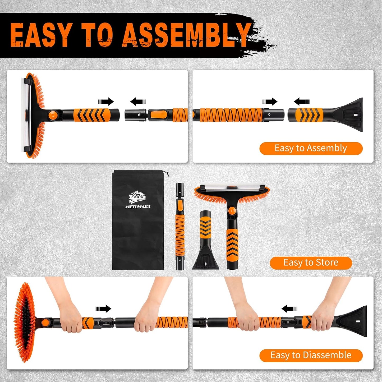 METOWARE 44'' Snow Brush and Ice Scrapers for Car Windshield, Extendable Snow Brush for Car with Ergonomic Foam Grip and 360° Pivoting Brush Head for Car SUV Truck
