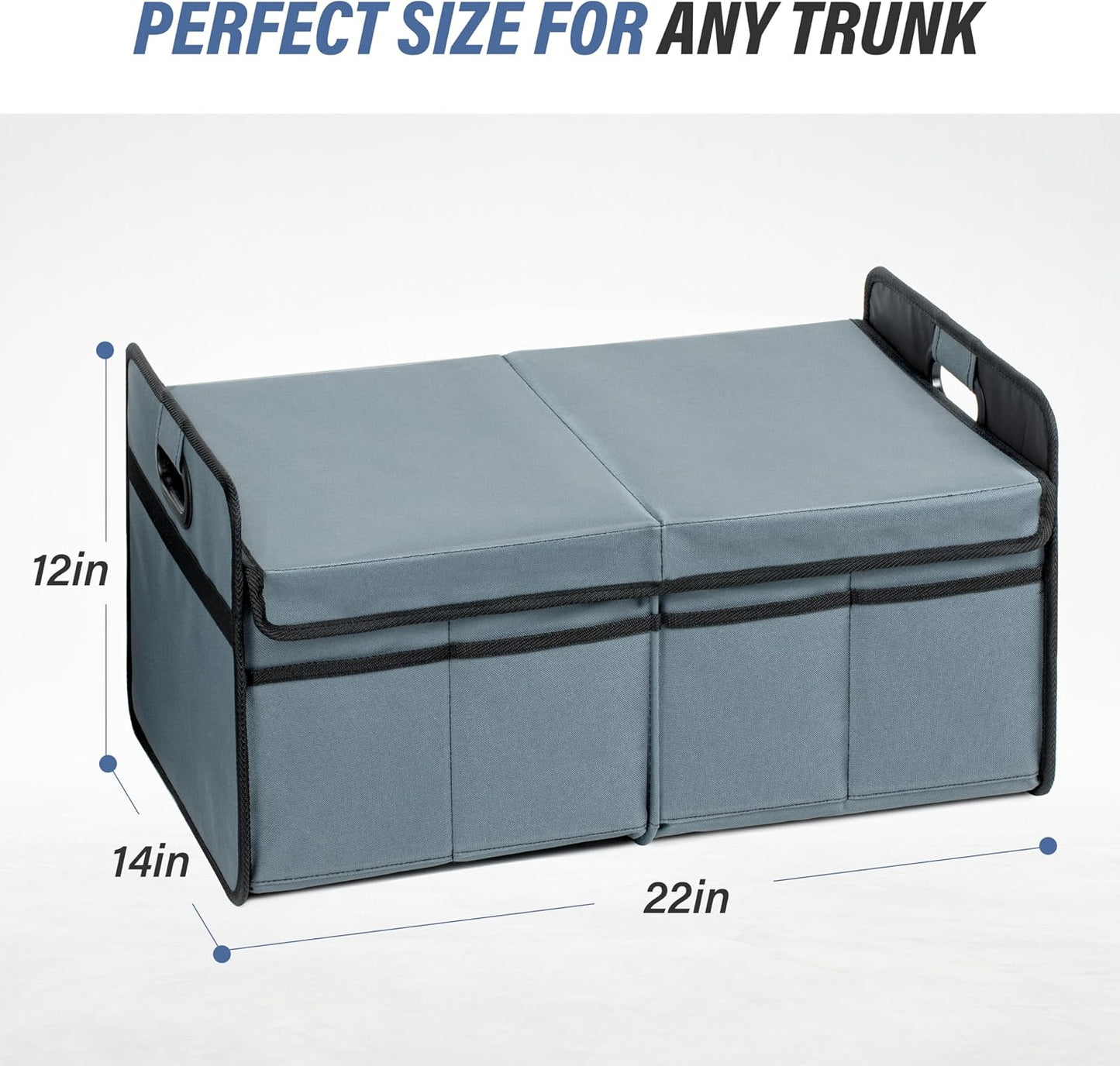 Simple Deluxe Car Trunk Organizer with Lid, Collapsible 2 Compartment 50L Automotive Storage Box with 5 Pocket, 600D Waterproof Oxford Polyester, Non Slip Bottom, Grey-Green, 2 Pack