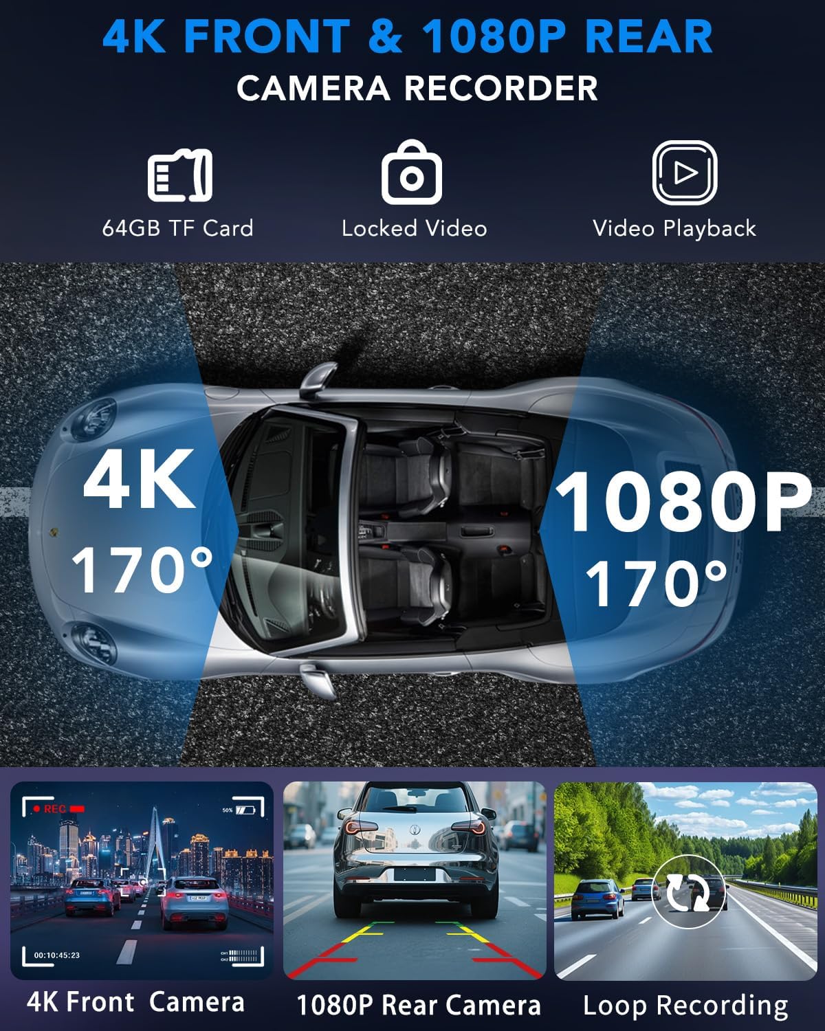 10.26" Portable Apple CarPlay Screen for Car, Wireless CarPlay & Android Auto Touch Screen, 4K Dash Cam, 1080P Backup Camera, Bluetooth 5.0, FM Transmitter, Mirror Link, Phone Navigation