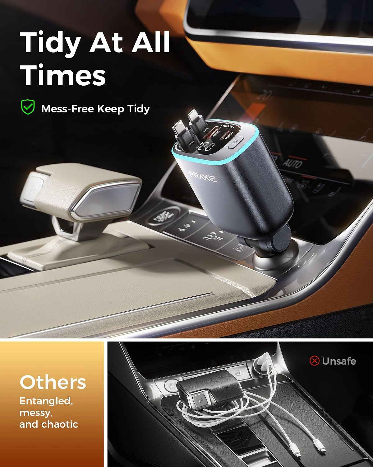 iPhone Car Charger, Retractable Fast USB C Phone Charger, 4 in 1 Cigarette