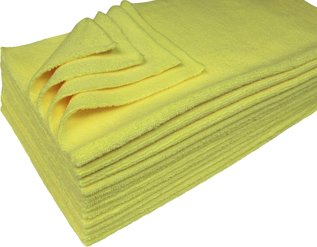 Detailer's Preference Premium Edgeless Microfiber Towels, 350 GSM, Ultra Soft, Lint-Free, Streak-Free, Scratch-Free, Highly Absorbent, for Auto, Home, and Detailing,16x16, 12-Pack, Yellow