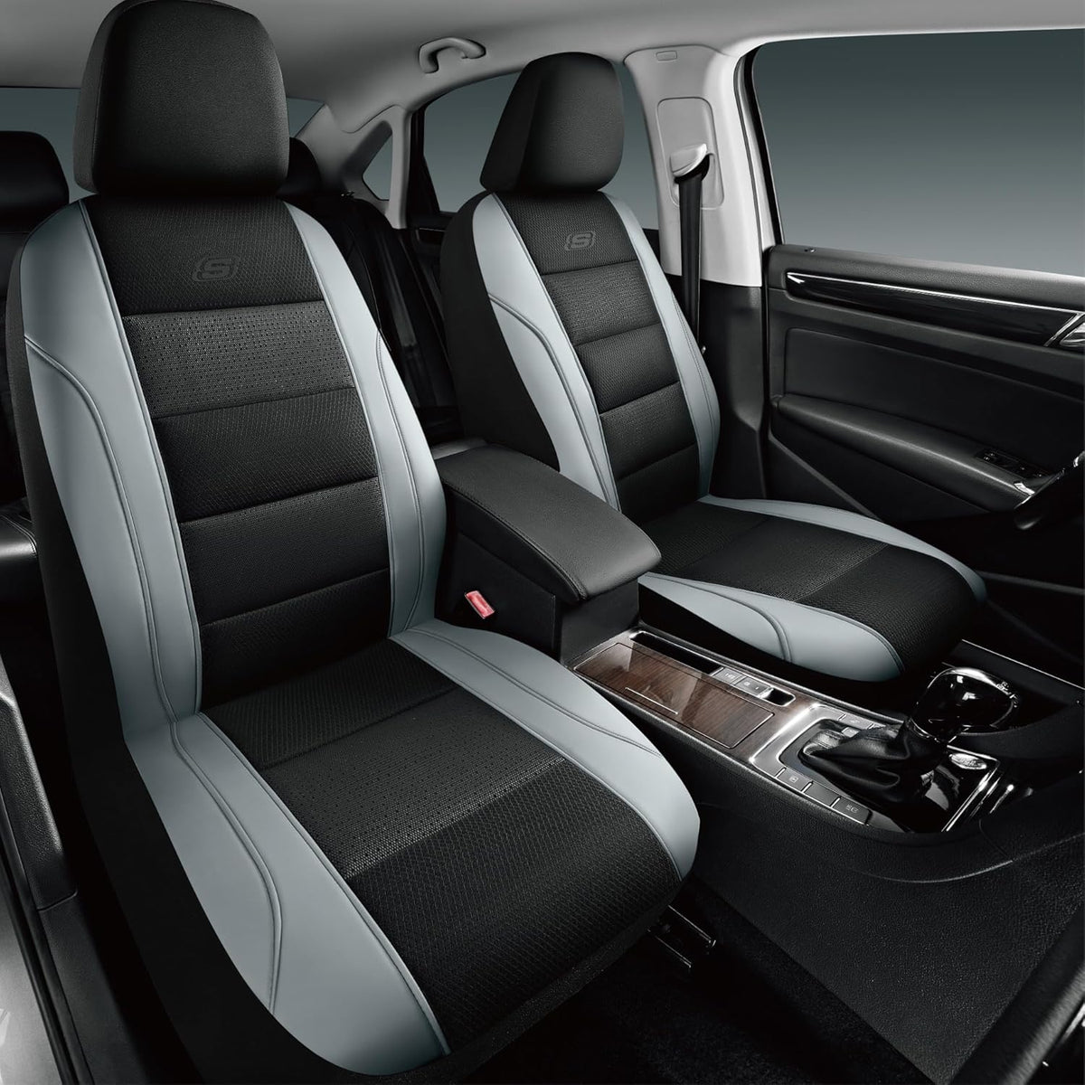 Skechers Air-Cooled Seat Covers, Memory Foam Car Seat Covers Front Seats, Airbag Compatible,Universal Fit for Most Cars, SUVs, Vans and Trucks,Grey
