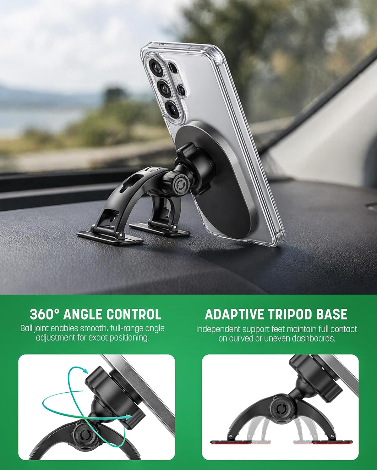 Galvanox Magnetic Wireless Car Charger Mount for Samsung Galaxy Phones, 25W Fast Charging (Compatible with MagSafe), Dashboard & Vent Phone Holder with 45W USB-C Adapter