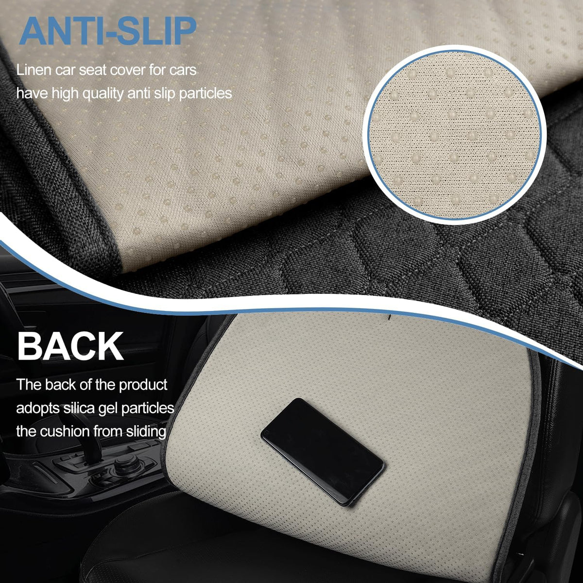 Linen Car Seat Covers for Cars, Front Car Seat Cover Protectors with Storage Bags, Anti-Slip & Soft Automotive Seat Cushion Universal Fit for Most Sedan, SUVs, Vehicles (Deep Grey)
