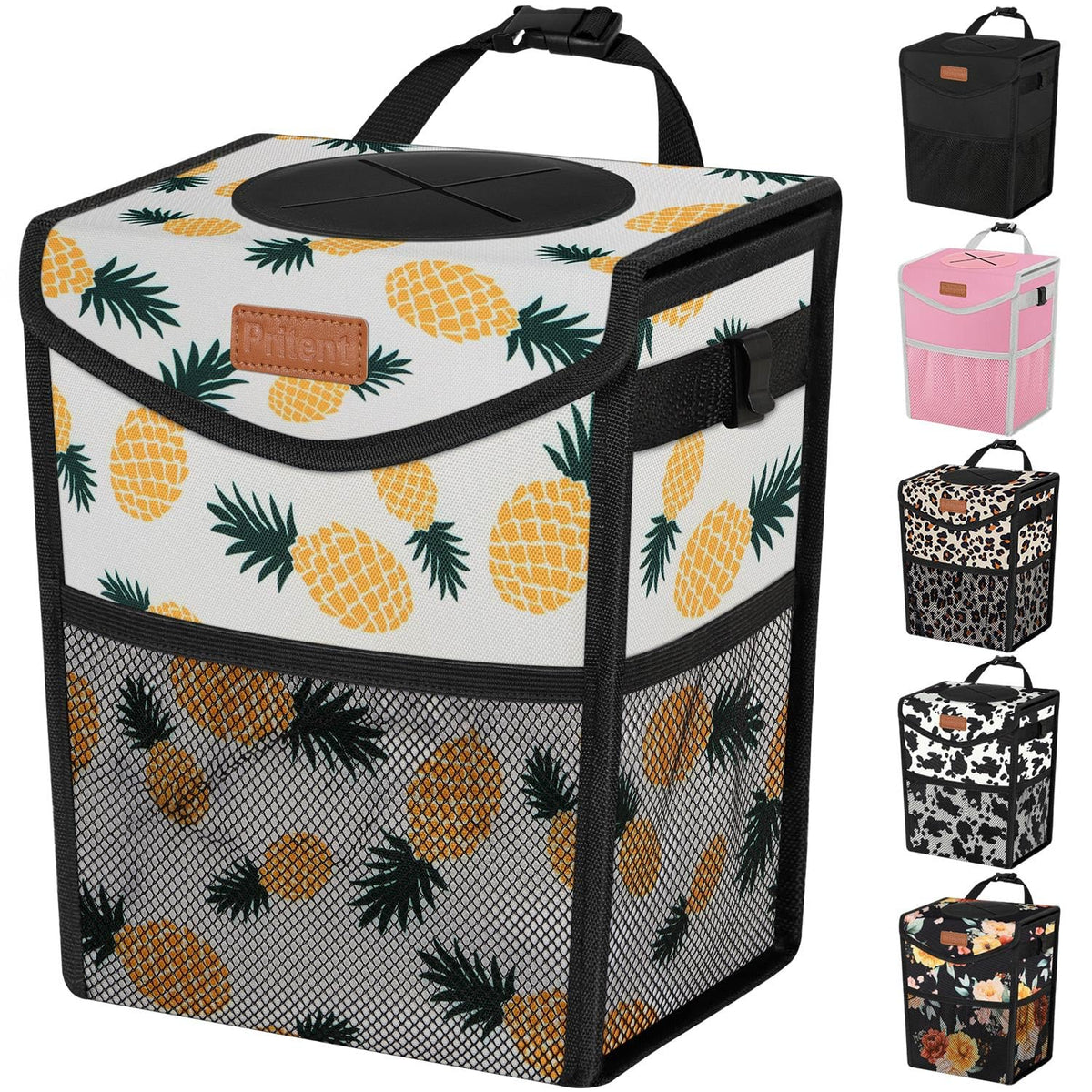 Pritent Car Trash Can with Lid Leakproof Car Garbage Bag Vehicle Trash Bin