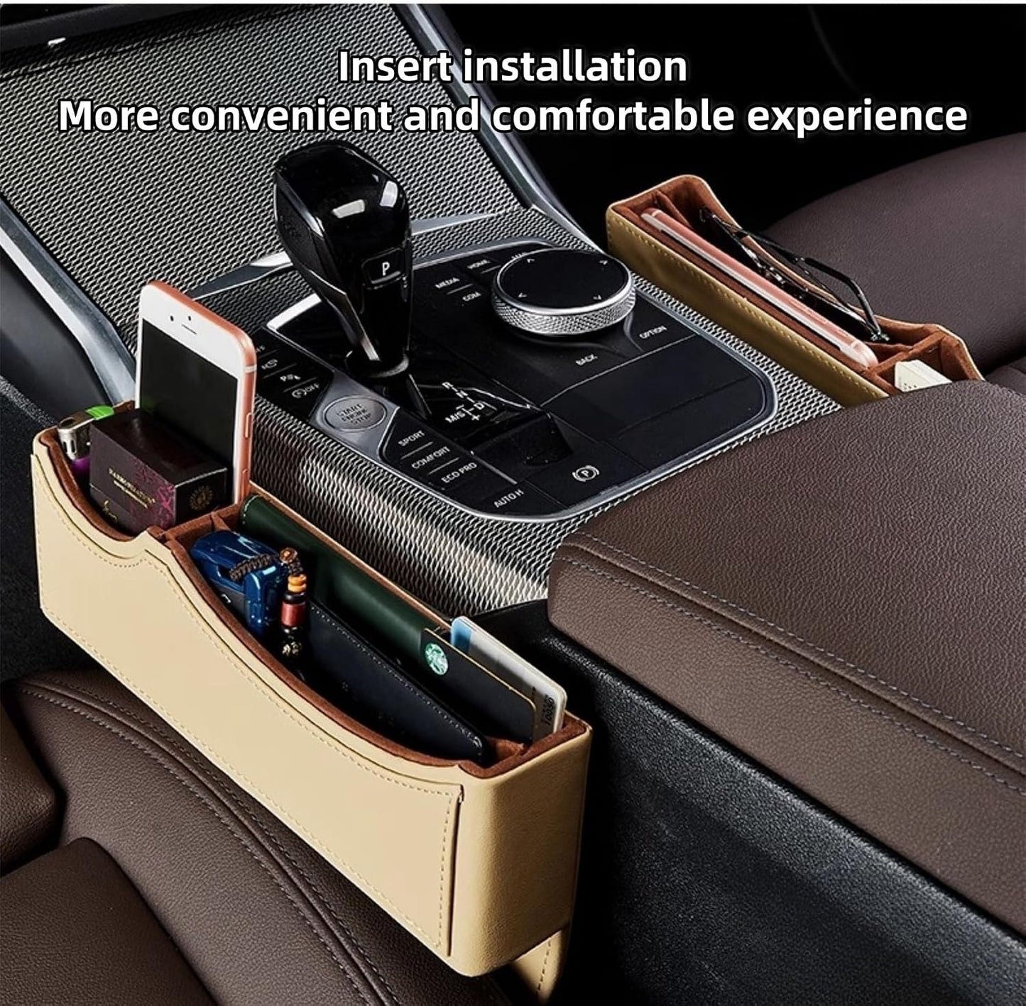 Car Seat Gap Organizer Large Capacity Leather Storage Box with Charging Port Multi-Purpose Car Seat Crevice Storage Solution for Phones Wallets Cards Ideal for Car Organization (Modern, White-Double)