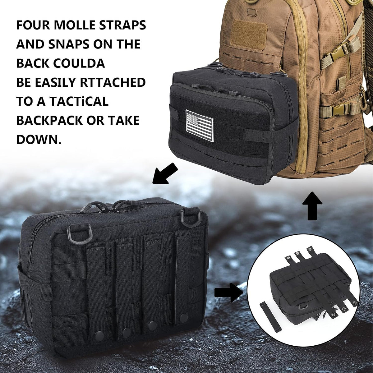 Tactical Pouch Large: EDC Gear Accessories Organizer With MOLLE System, Expandable Medical Pocket and U.S.A Patch