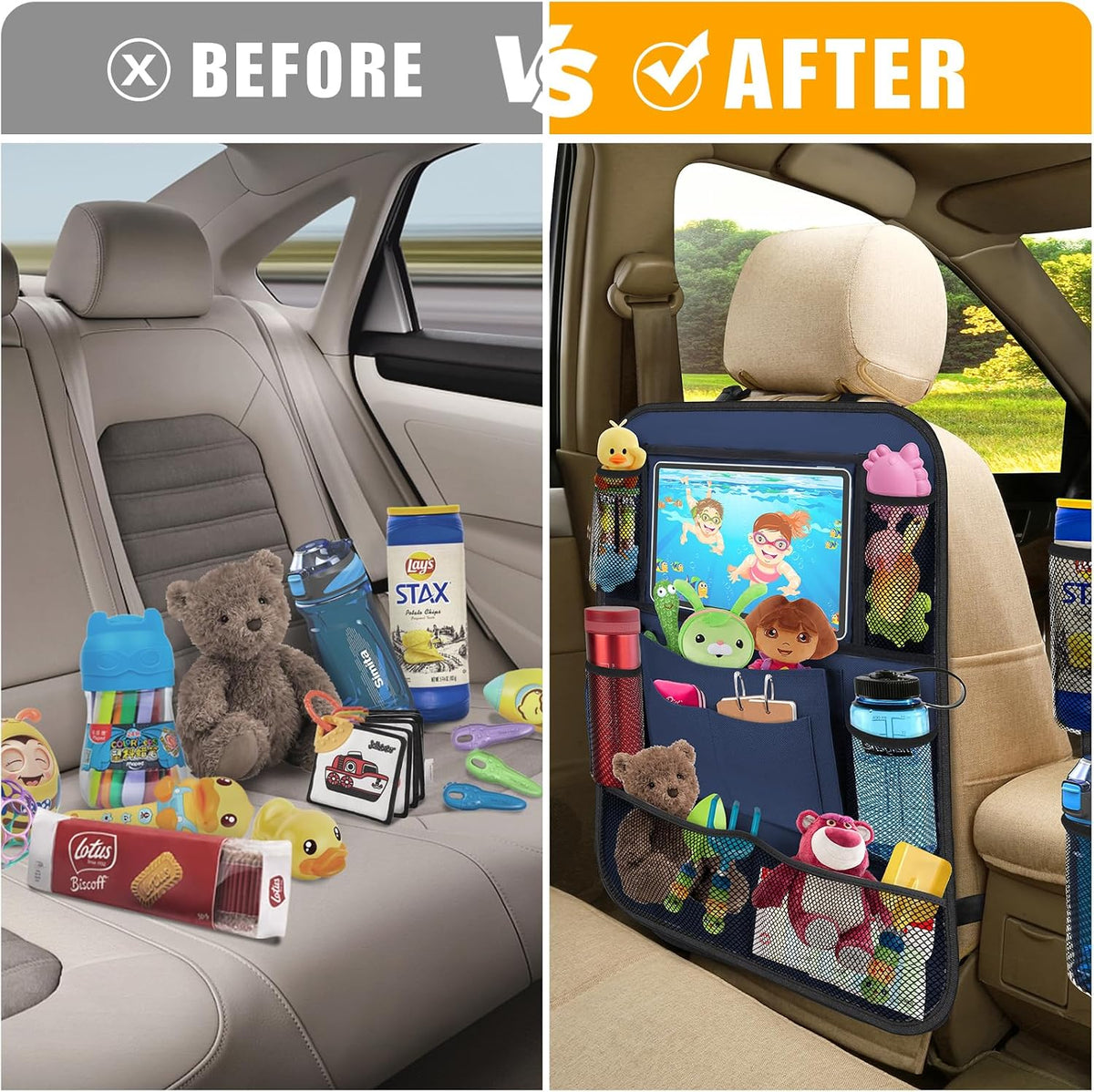 Backseat Car Organizer w/ 10 Storage Pockets, 11" Tablet Holder, 2 PCS Blue