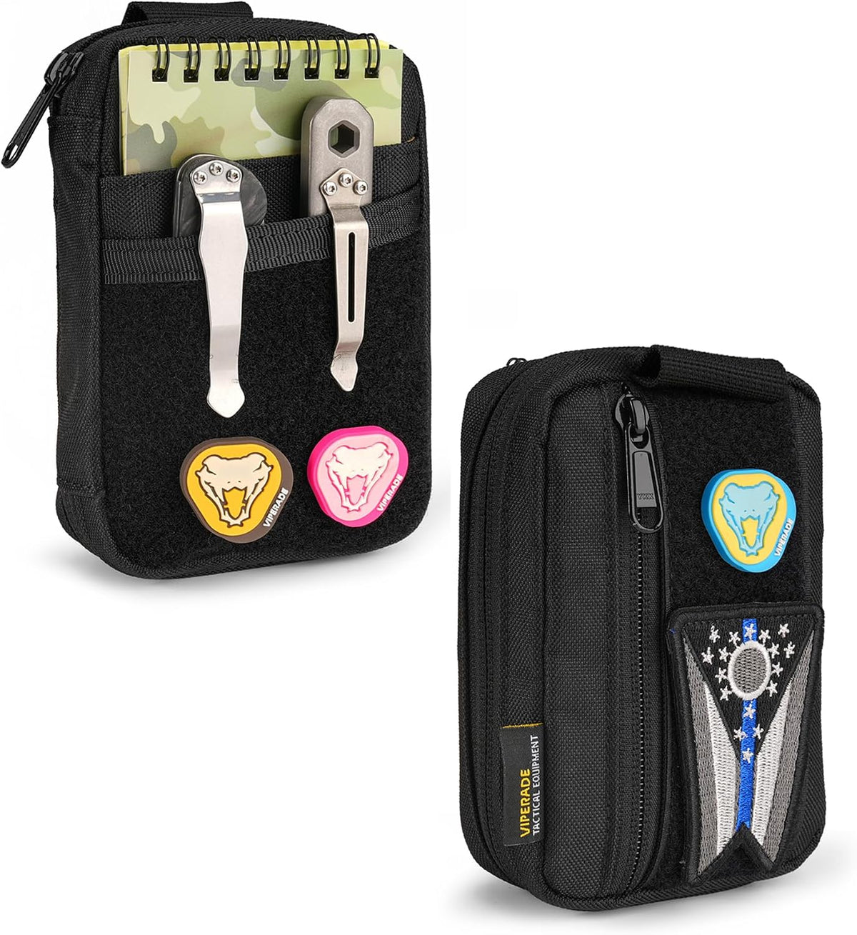 VIPERADE VE26 EDC Pouch Organizer with 11 Compartments, Small Tool Pouch with DIY Patches Area, EDC Pocket Organizer for Mutitools