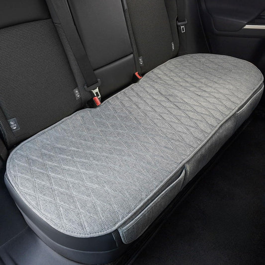 Universal Grey Anti-Slip Rear Car Seat Cover Size M - Faux Linen Bottom Bench Seat Cushion Fits Most of Vehicles Cars Truck SUV Van - Automotive Long Back Seats Protectors with Storage Pocket