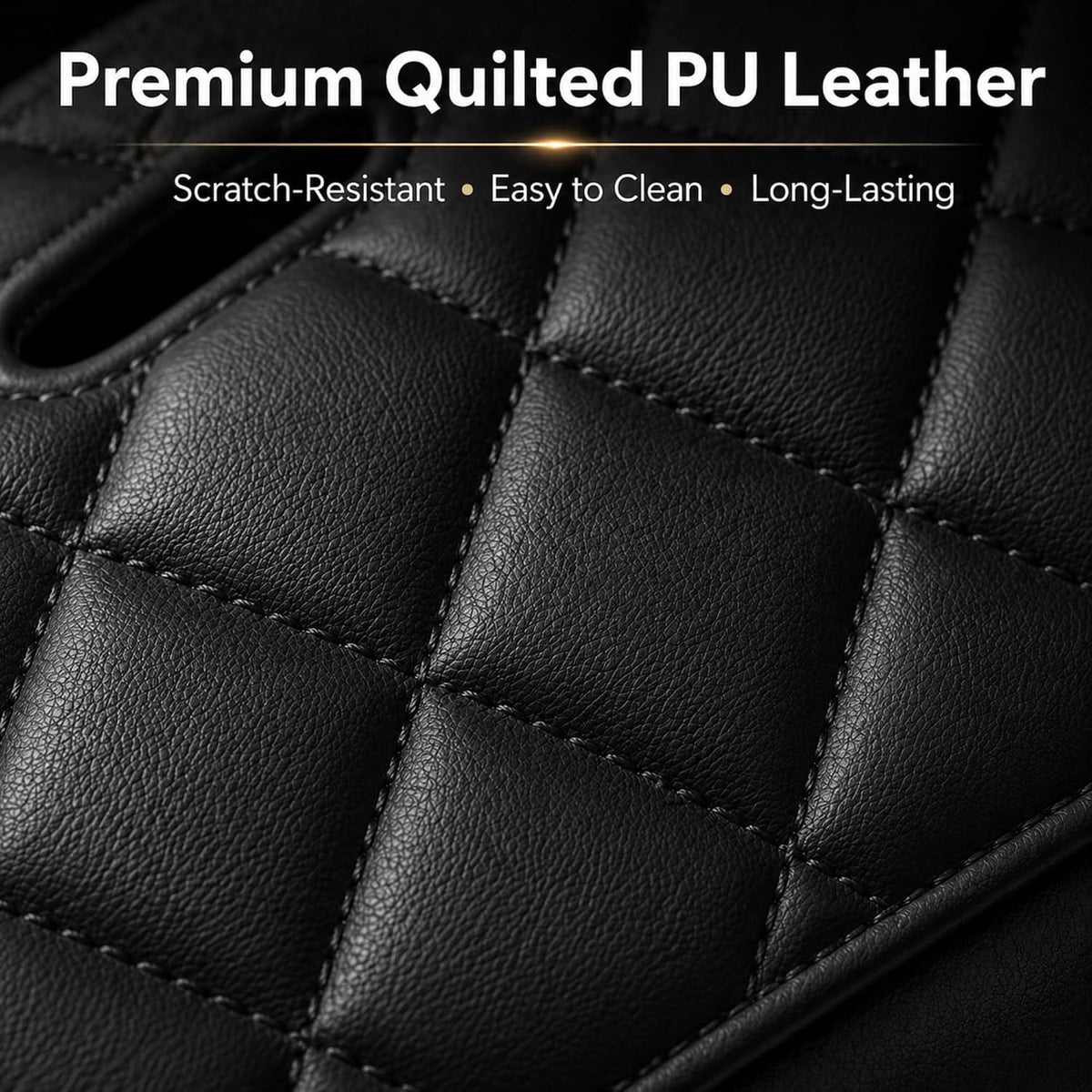 Luxury Quilted Car Tissue Holder – Headrest-Mounted Tissue Box for Cars, SUVs & Trucks – PU Leather Tissue Dispenser with Secure Strap – Easy One-Hand Access (Black)