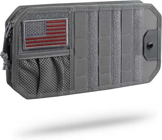 WYNEX Molle Car Sun Visor Organizer, Car Accessories with Zip Storage Pouch & Glasses Holder, Semi-Rigid Molle Panel with Patch for Tactical Gears, Fits Most Cars, Trucks, Pickups, Patrols