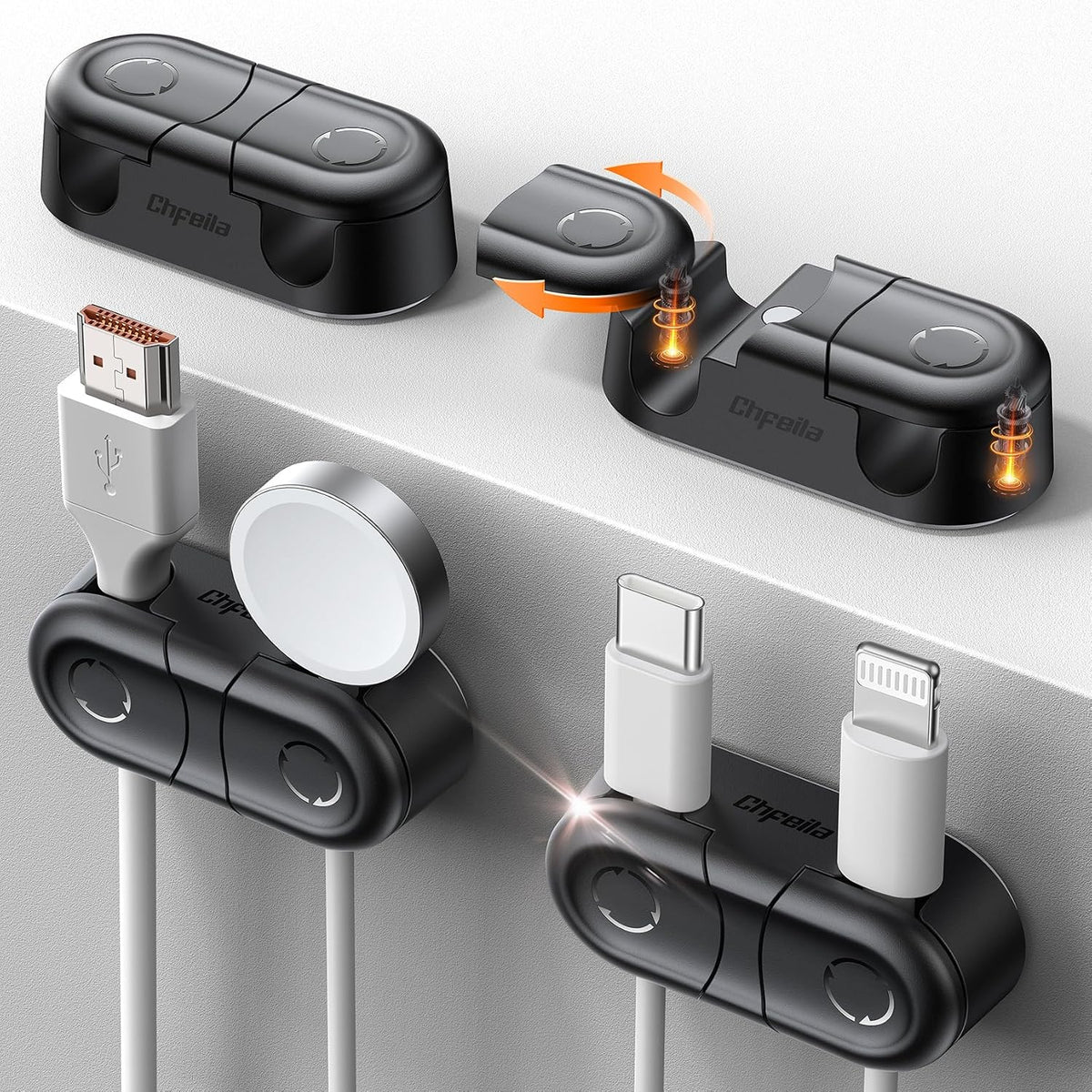 Magnetic Cable Clips - Chfeila 4Pack Cord Holder Clips, Cord Management