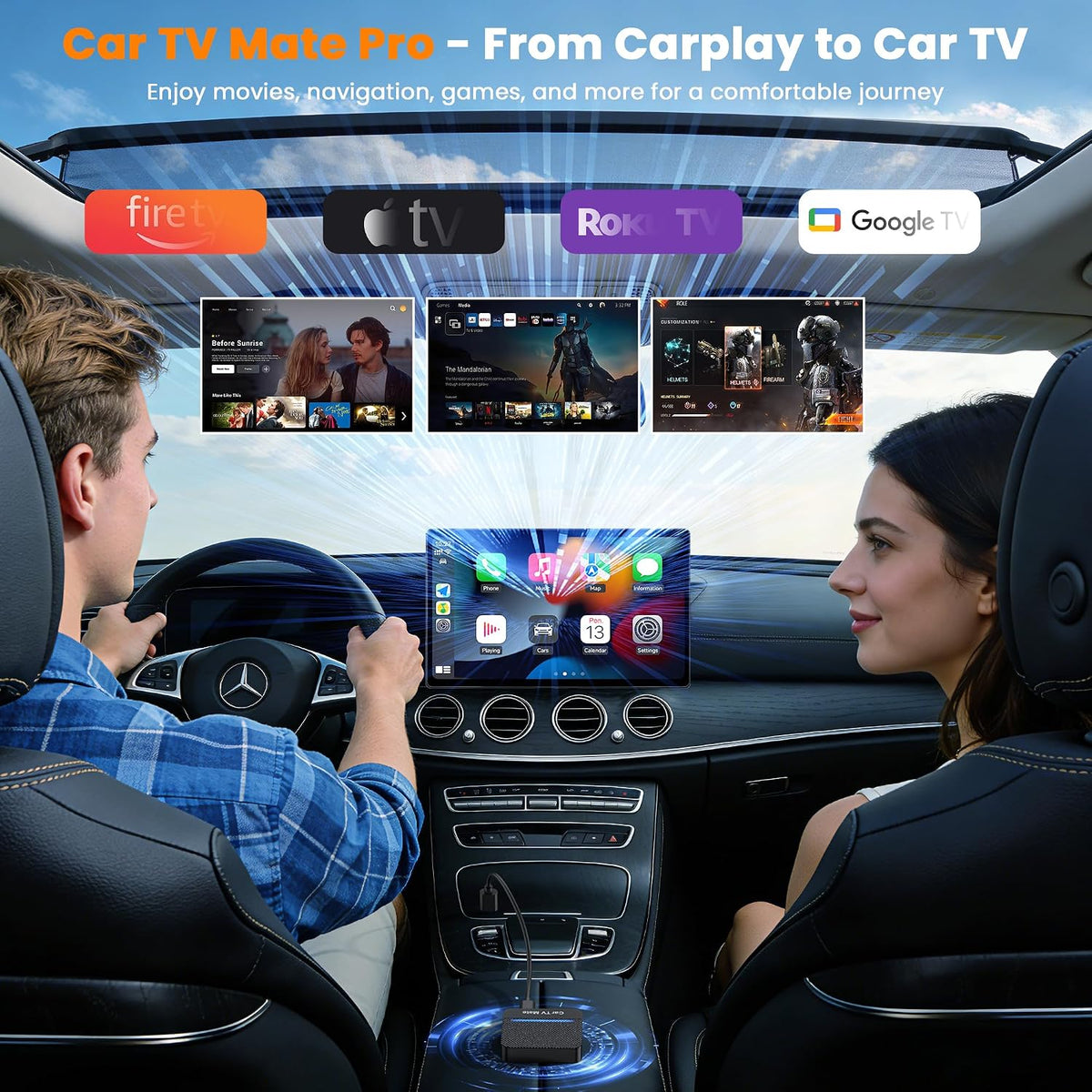 Car TV Mate Pro, Wireless CarPlay & HDMI Adapter, Compatible with Fire TV Stick, iPhone, Screen Throwers, Car Video Box Compatible with Factory Wired CarPlay Vehicles from 2016 & iOS 10+ i Phone