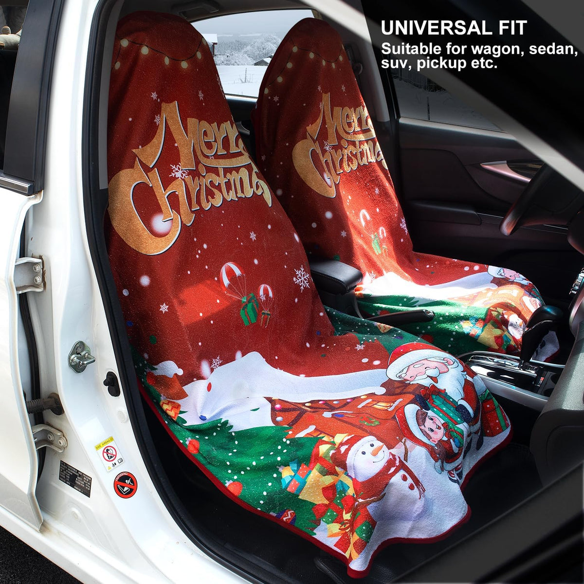 Waterproof Sweating Car Seat Cover for Post Gym Workout, Running, Swimming, Beach and Hiking, Universal Fit Non-Slip Bucket Seat Protector for Cars SUV Trucks, Machine Washable (1pcs-Xmas)