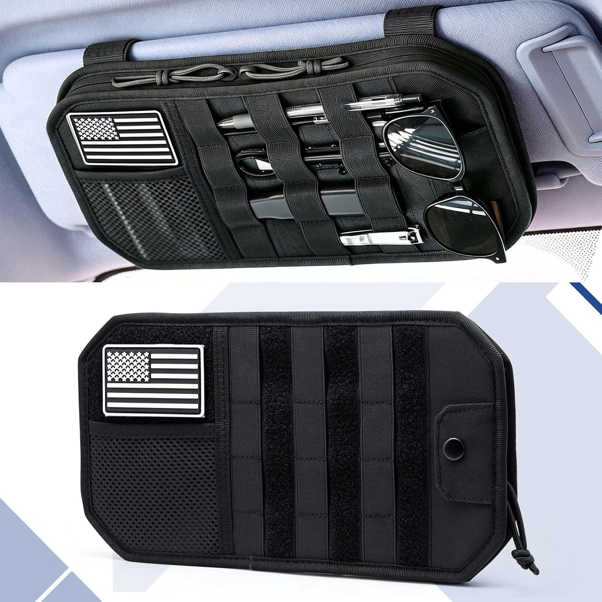 SAMPUSS Car Sun Visor Organizer Car Sunglass Holder with Storage Pouch