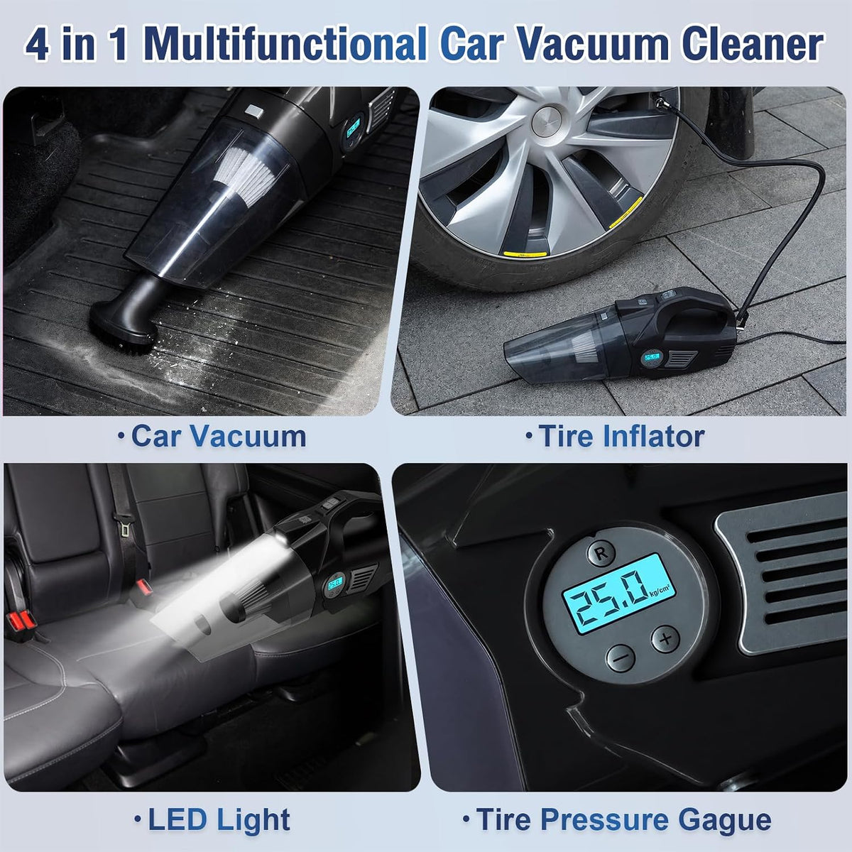 25Pcs Car Cleaning Kit, Interior Detailing Kit with 4in1 High Power Vacuum