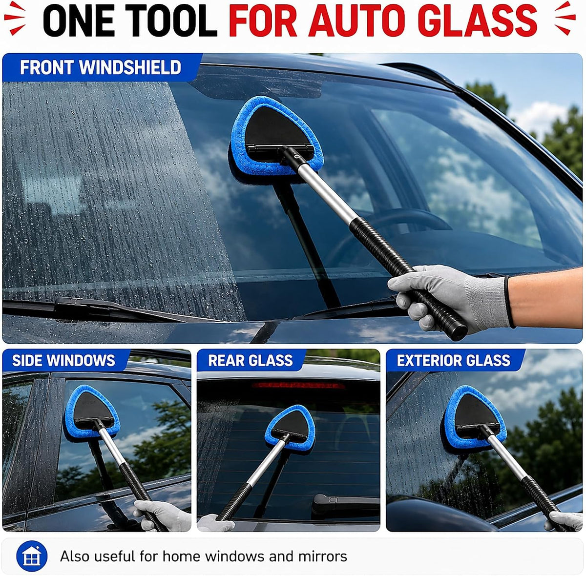 Windshield Cleaner Tool, 21" Extendable Handle, Car Interior Window Cleaner