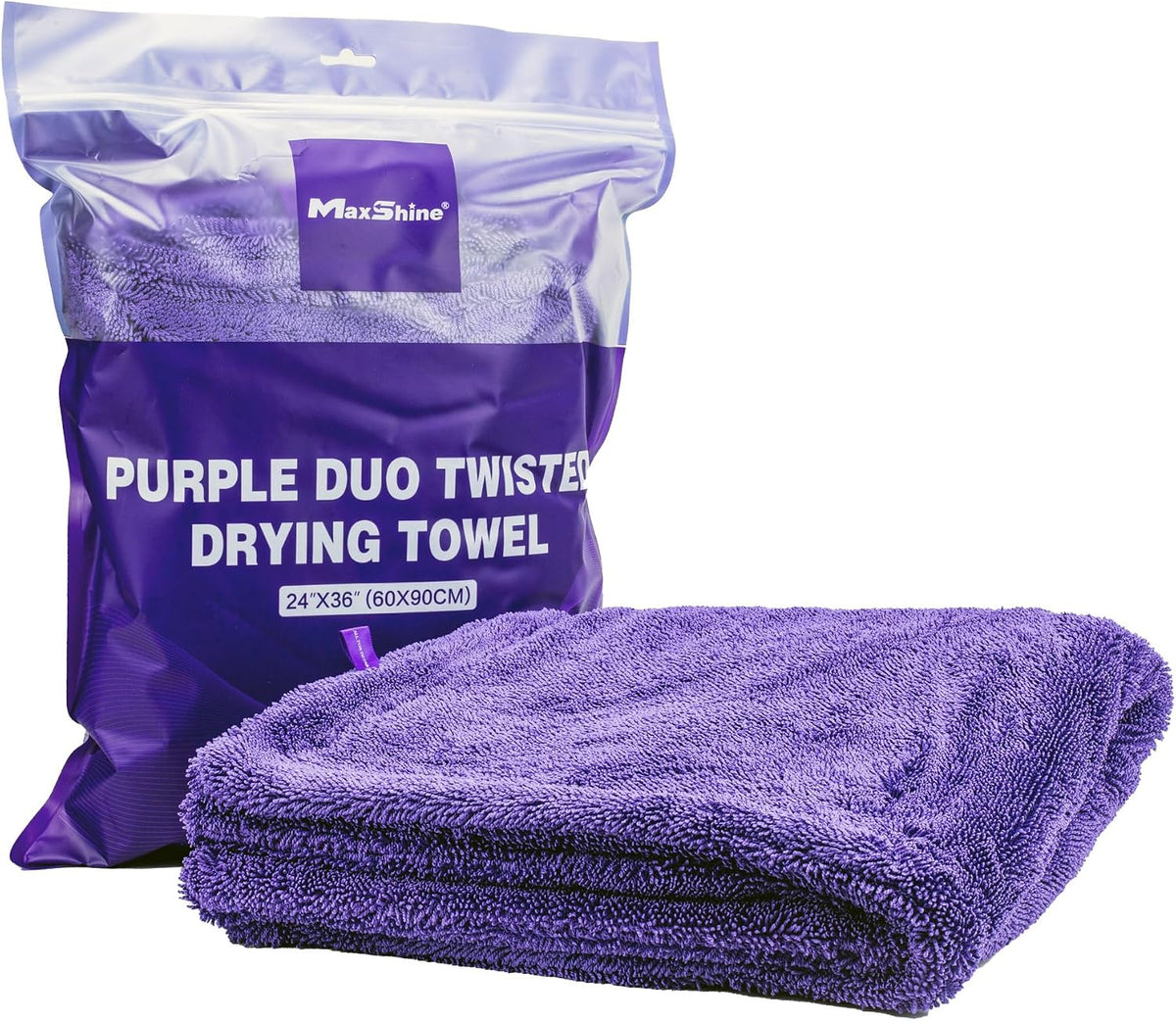 Maxshine 24" x 36" Universal Purple Duo Twisted Microfiber Towel (1200GSM) – Large, Plush, Rinse-Free Double-Sided Drying Towel – Super Absorbent Microfiber for Drying