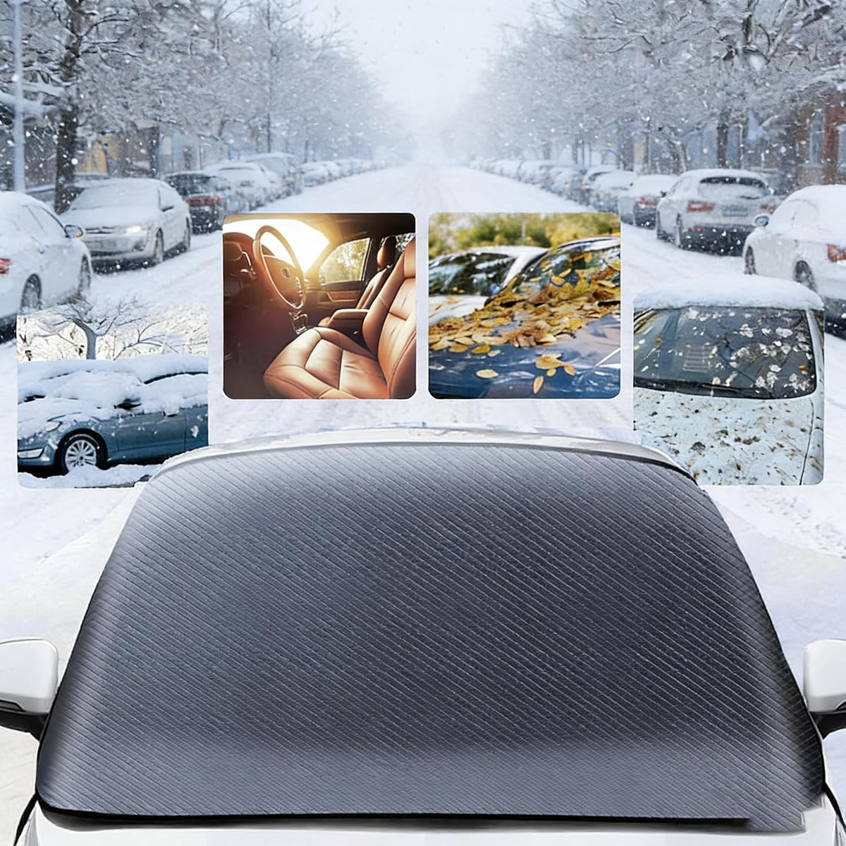Car Windshield Cover for Ice and Snow - Universal Fit for Cars, SUVs, Trucks, Heavy Duty Oxford Fabric Frost Protector for Ice and Snow,Triple-Window Cover (Oxford Cloth - Black)