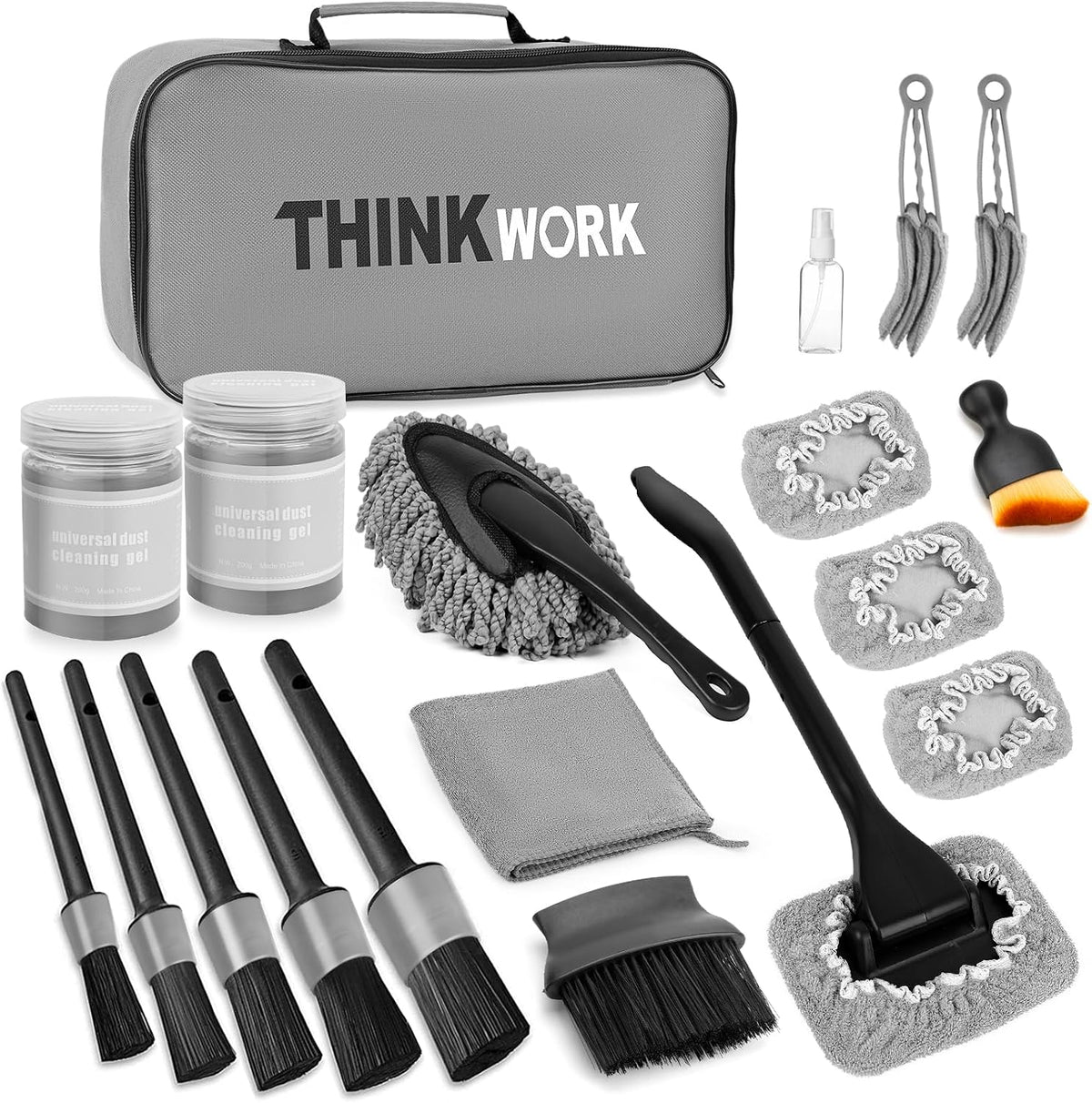 THINKWORK Windshield Cleaner Tool, Detailing Kit Interior with Brush Set