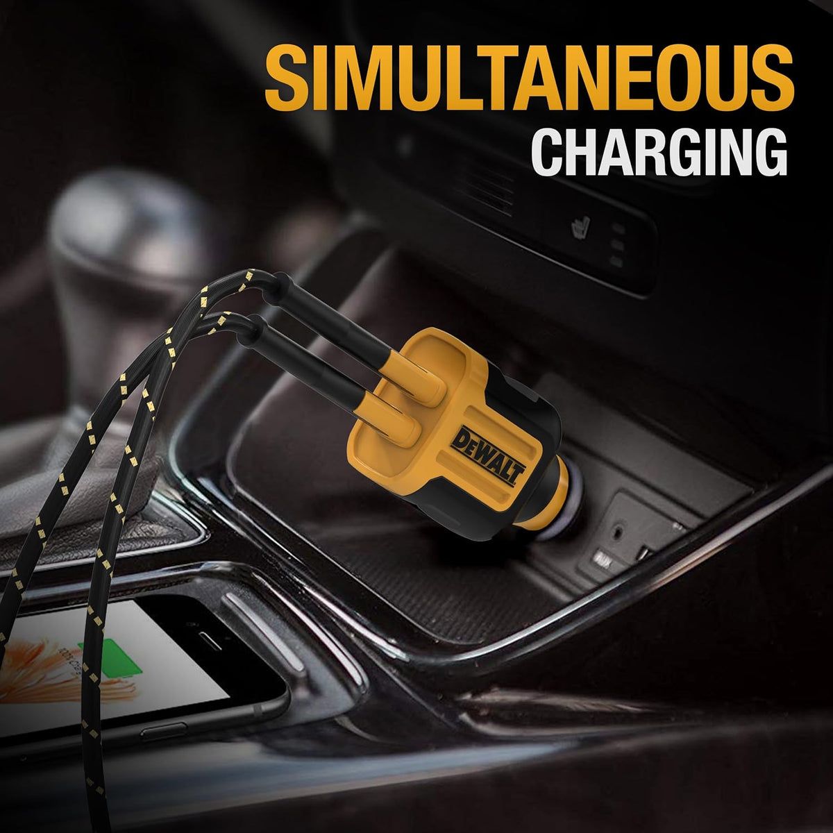 DEWALT Heavy Duty USB Car Charger Adapter, 24W, Cigarette Lighter Adapter