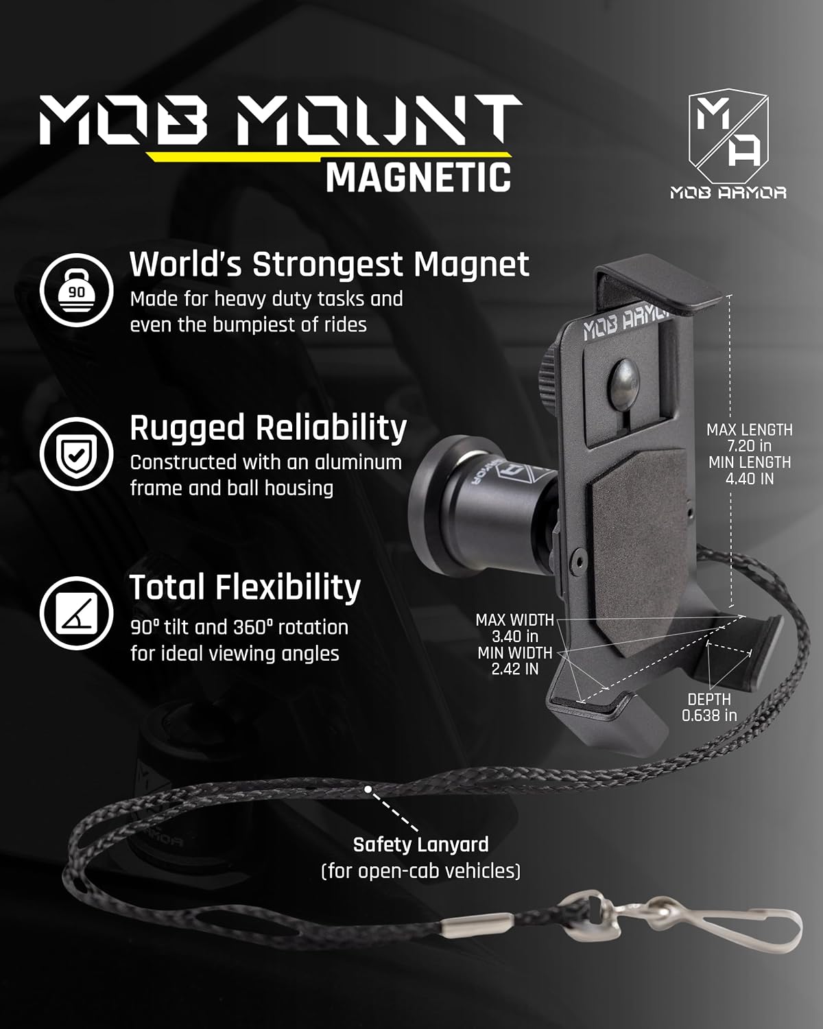 Mob Armor Heavy Duty Magnetic Phone Mount for Car - Universal Car Phone Holder for iPhone & Android, Strong Magnet for Off-Road & Commercial Vehicles, Cell Phone Car Accessories for Women & Men