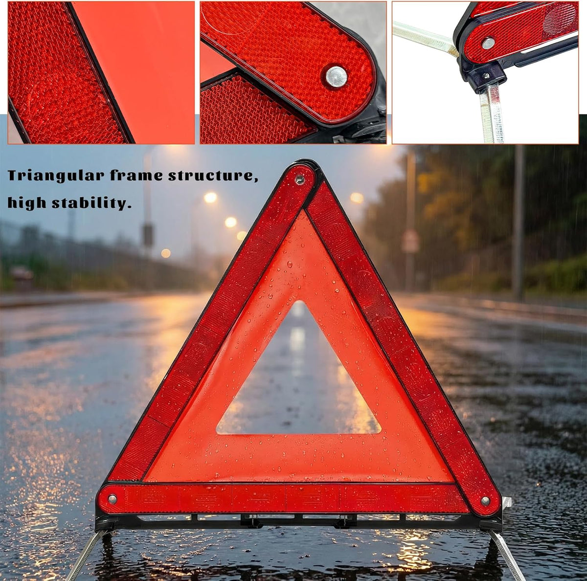 3 PCS Triangle Warning Frame, Reflective Emergency Triangle Safety Sign with Storage Case, Foldable Roadside Safety Triangles Warning Reflector for Vehicles Breakdown