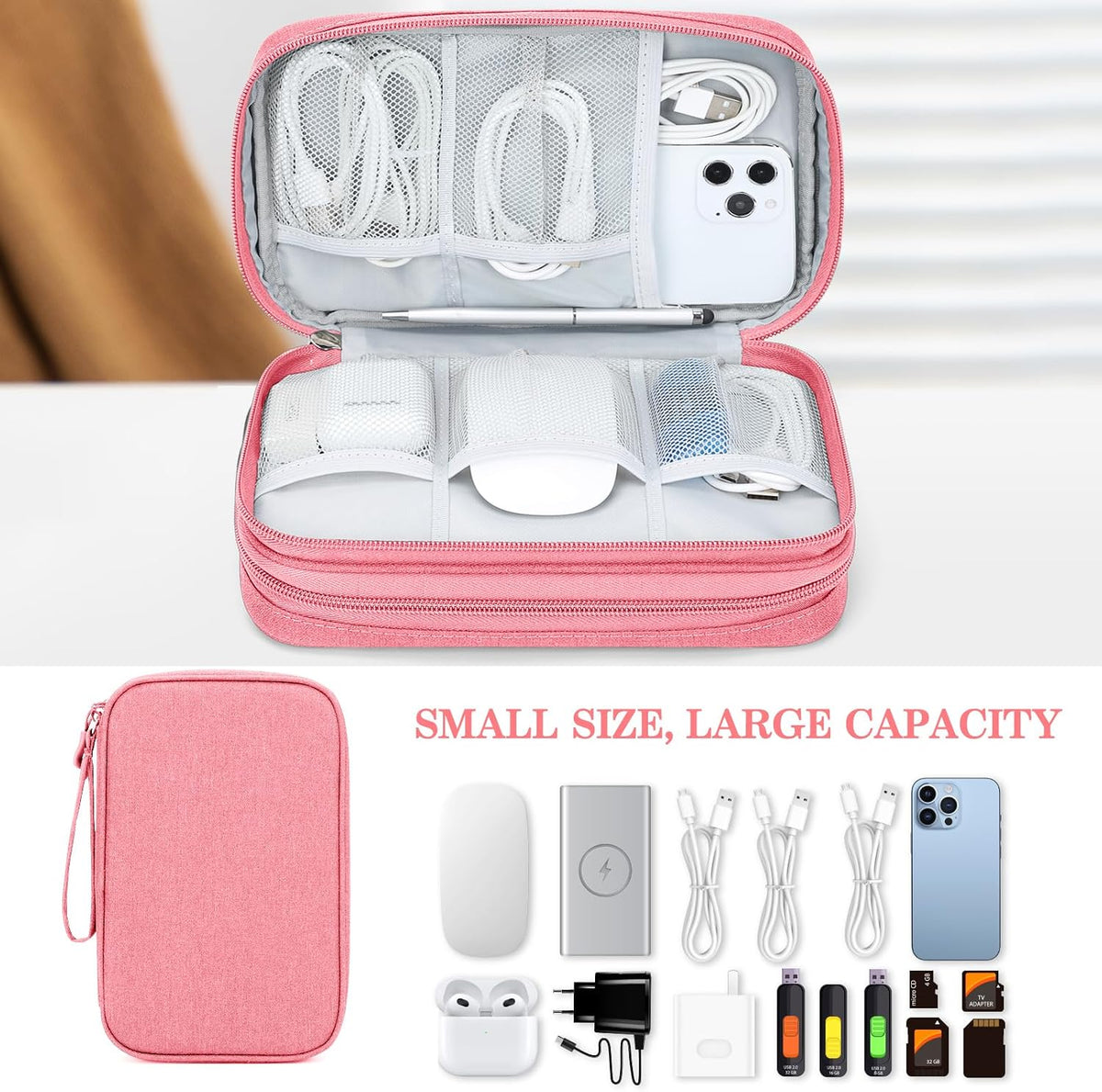 FYY Electronic Organizer, Travel Tech Pouch Bag, Large, Pink