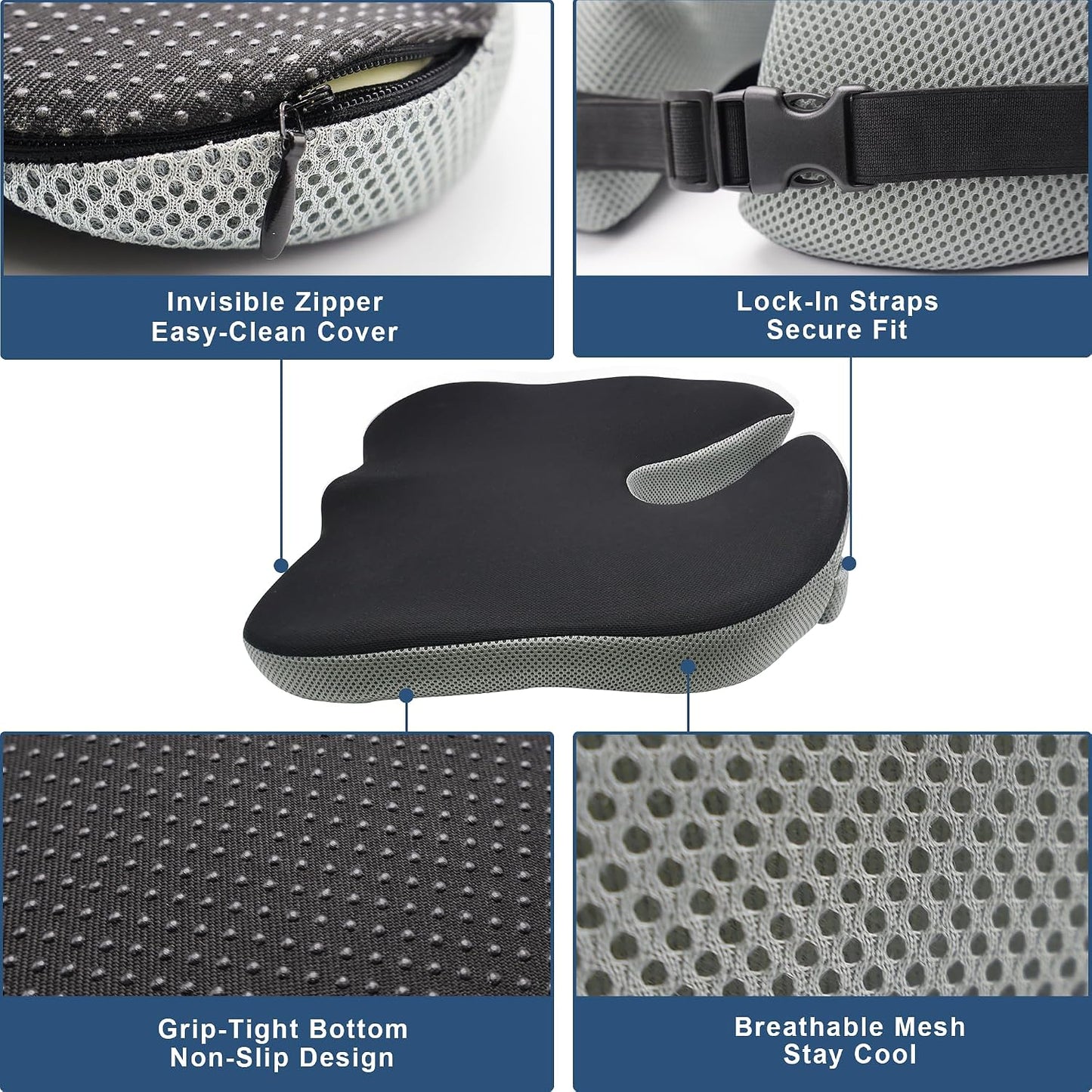 Seat Cushion for Office Chair, Wedge Car Seat Cushion, Memory Foam Truck Seat Cushion for Sciatica Tailbone Pain Relief, Long Driving, Coccyx