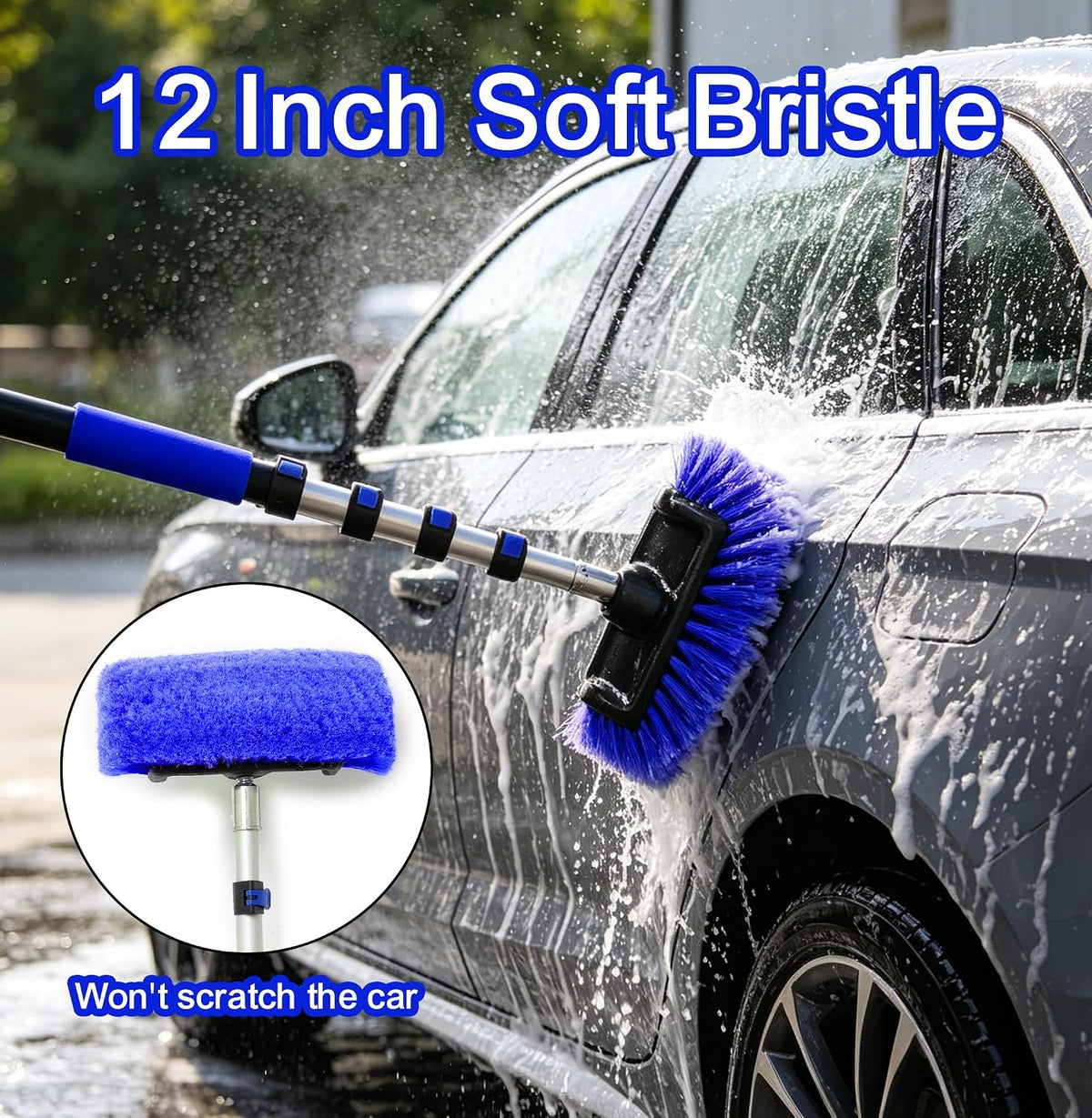 AgiiMan Car Wash Brush with Long Handle, 1.4-4.4FT Telescoping Car Cleaning Kit, Soft Bristle RV Wash Brush and Car Wash Mop for Car Truck SUV RV Boat Solar Panel House Siding Exterior Washing