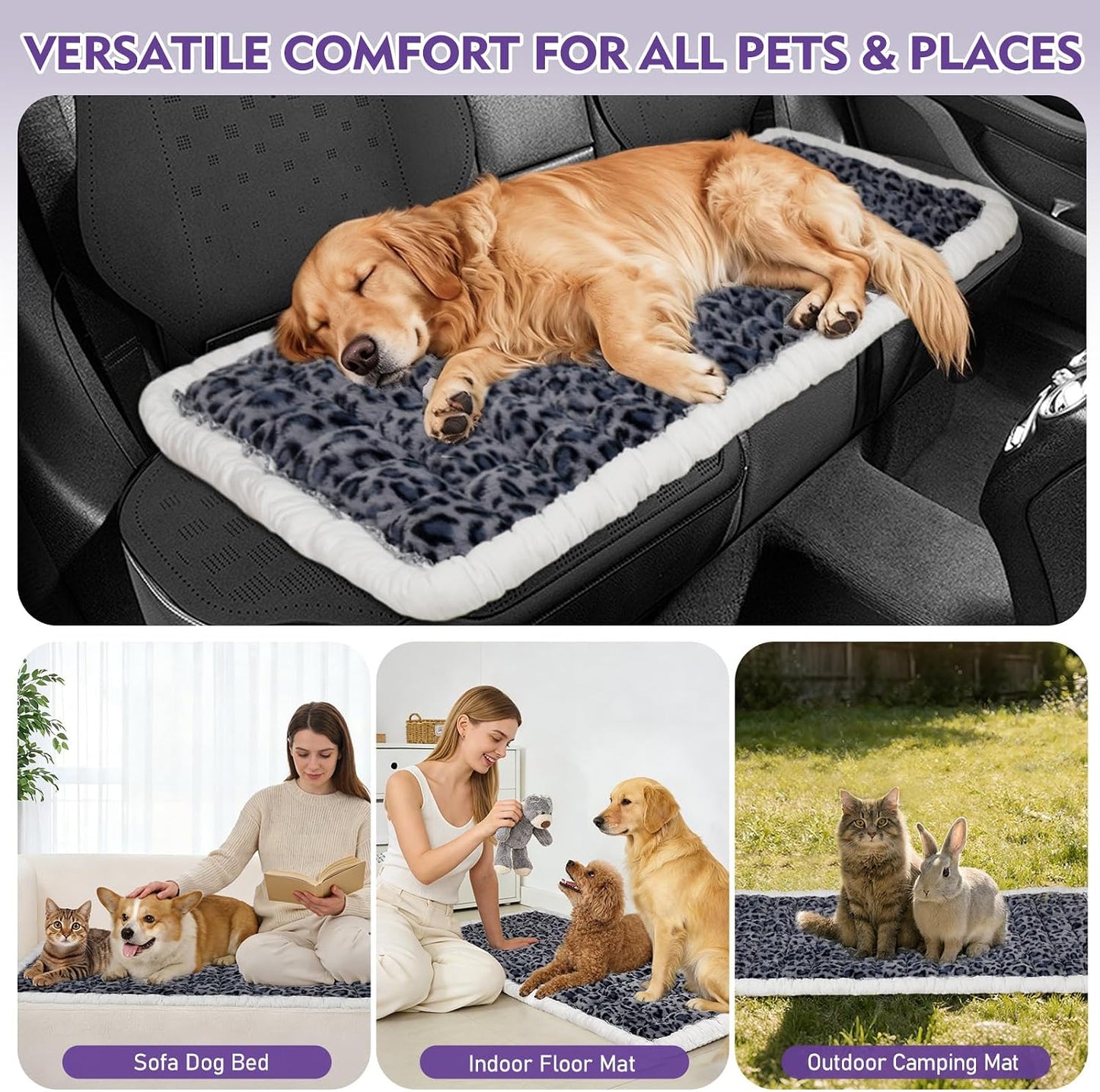 Backseat Dog Bed Mat for Car, Non-Slip Scratch-Resistant Dog Car Seat Cover, Soft Thick Pet Travel Cushion, Washable Back Seat Protector Blanket for Cars SUVs Trucks, 53 x 24 Inches