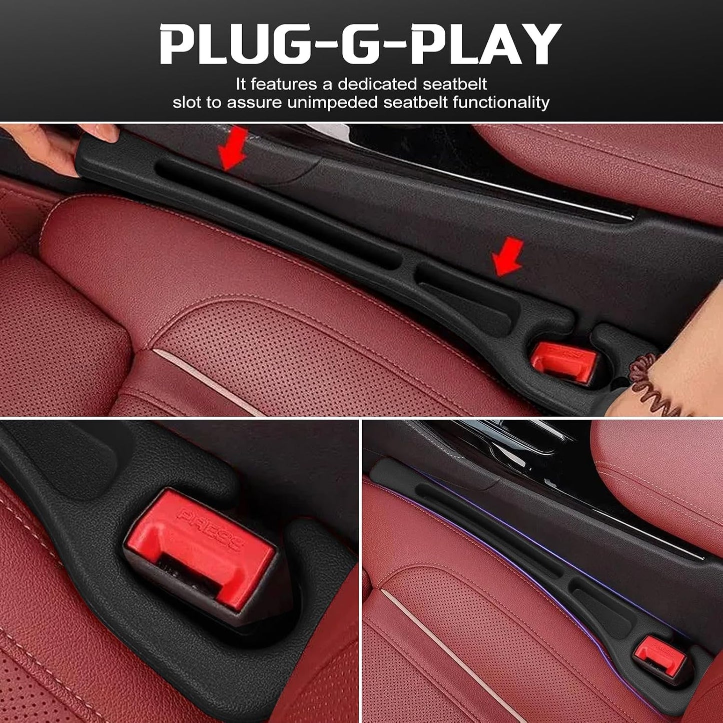 4PCS Car Seat Gap Filler Organizer & Leak-Proof Blocker, Black | Universal Fit, Storage Slot, Leak-Proof Seat Gap Plug, For Car SUV Truck