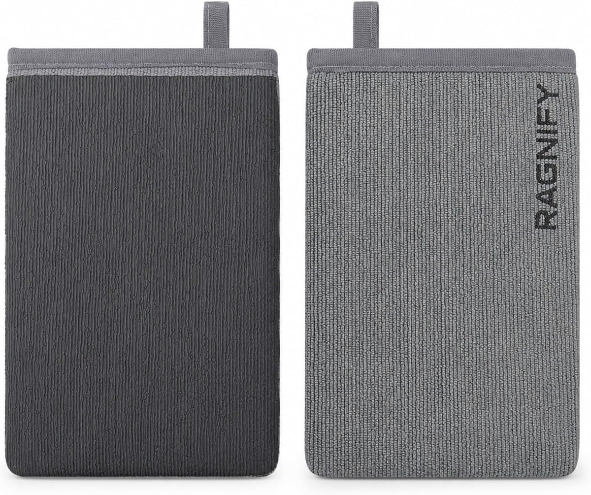 Ragnify Pack of 2 Clay Mitt Auto Detailing Medium Grade Clay Bar Alternative Mitt for Flawless Removal of Surface Bonded Micro Contaminant (Gray)