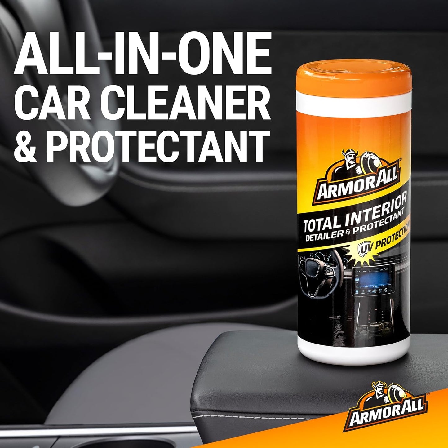 Armor All Total Interior Detailer and Protectant Wipes, 30 Count Canister | Car cleaner wipes for dashboards, consoles, seats, glass, and tech screens with Spring Air scent and no-shine finish